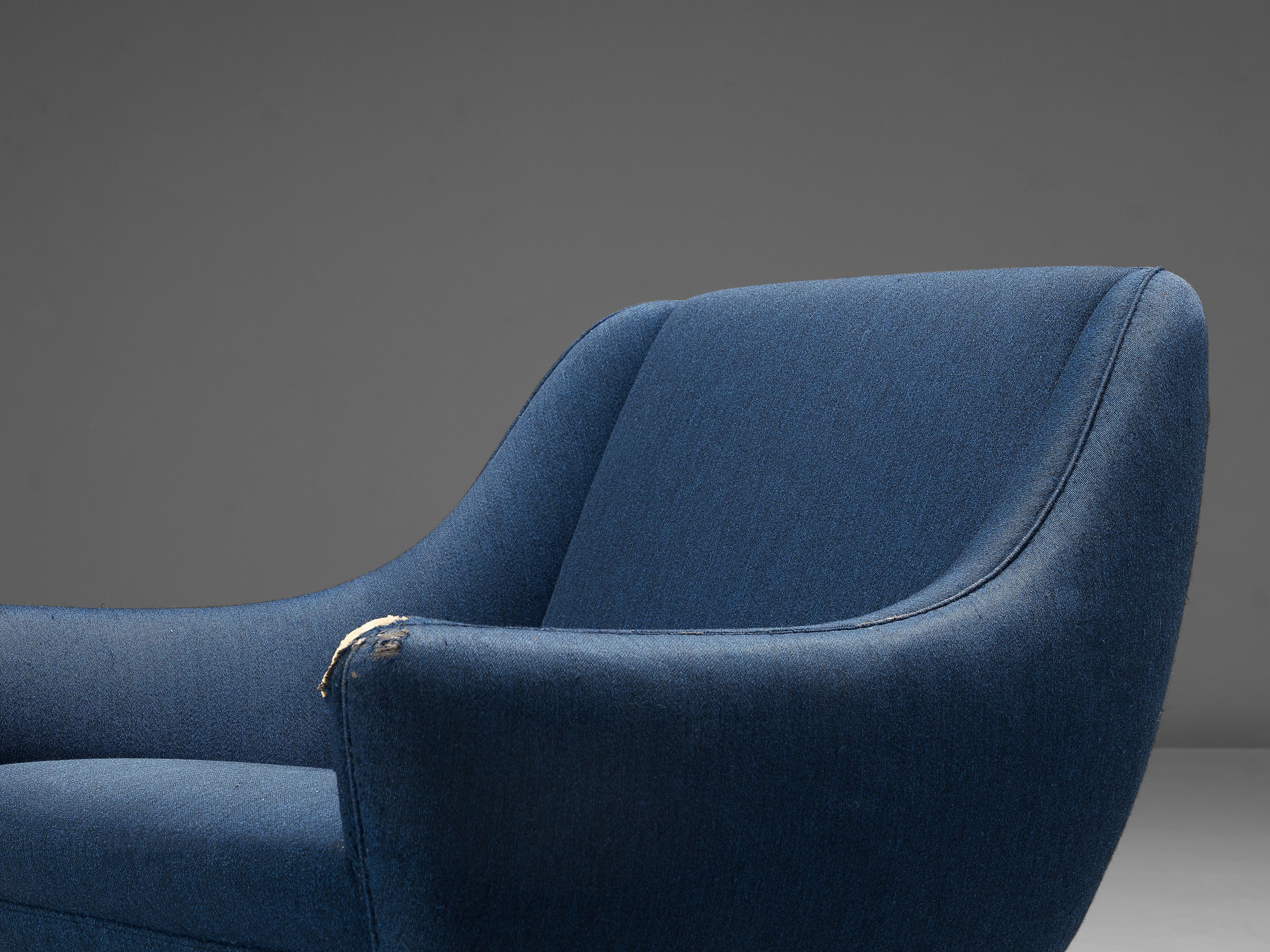 European Illum Wikkelsø Lounge Chair in Blue Upholstery For Sale