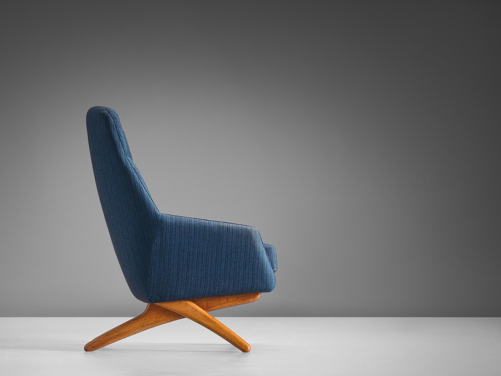 Danish Illum Wikkelsø Lounge Chair in Blue Upholstery For Sale