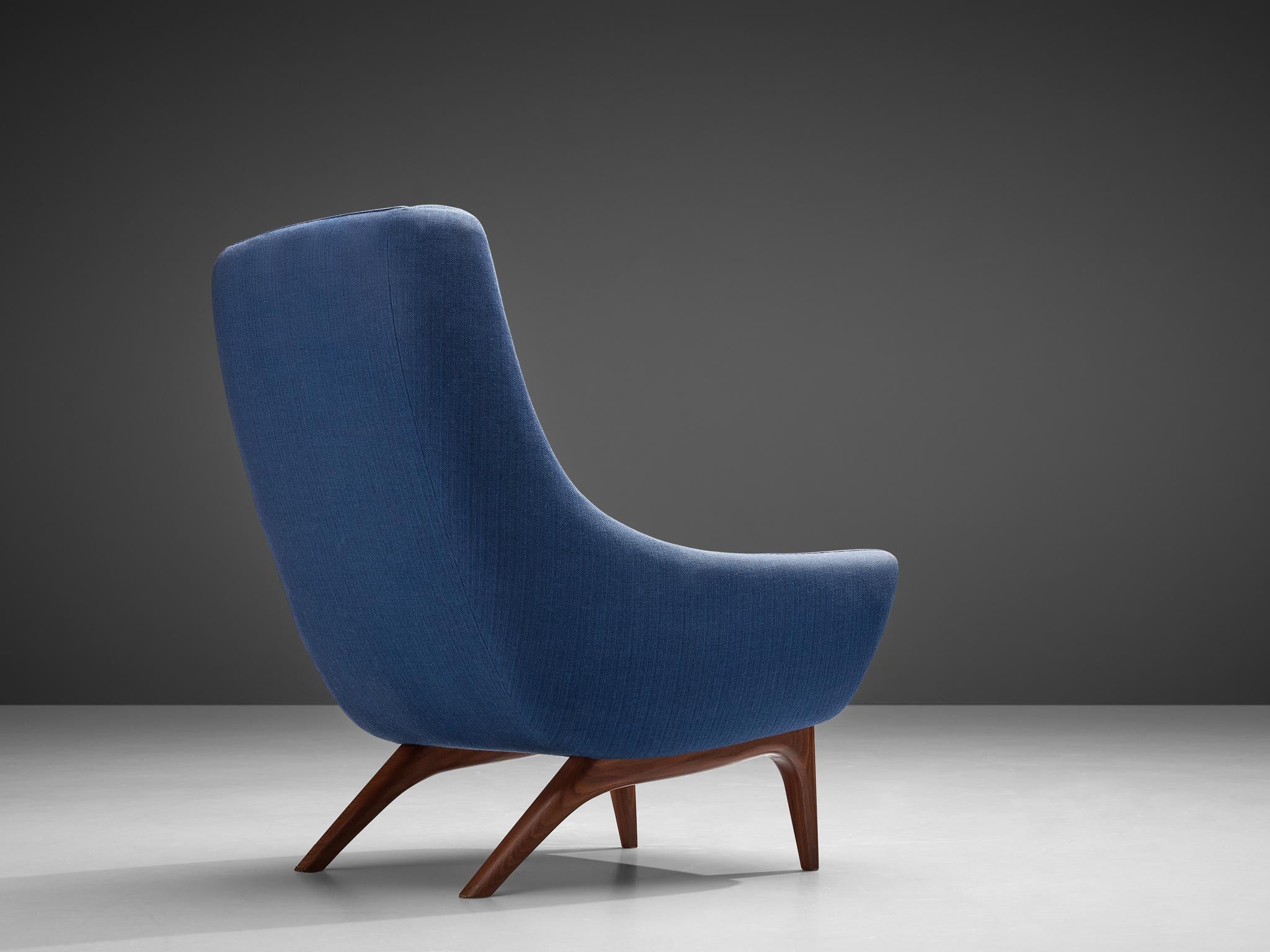 Mid-20th Century Illum Wikkelsø for A. Mikael Laursen & Søn Lounge Chair in Blue Upholstery