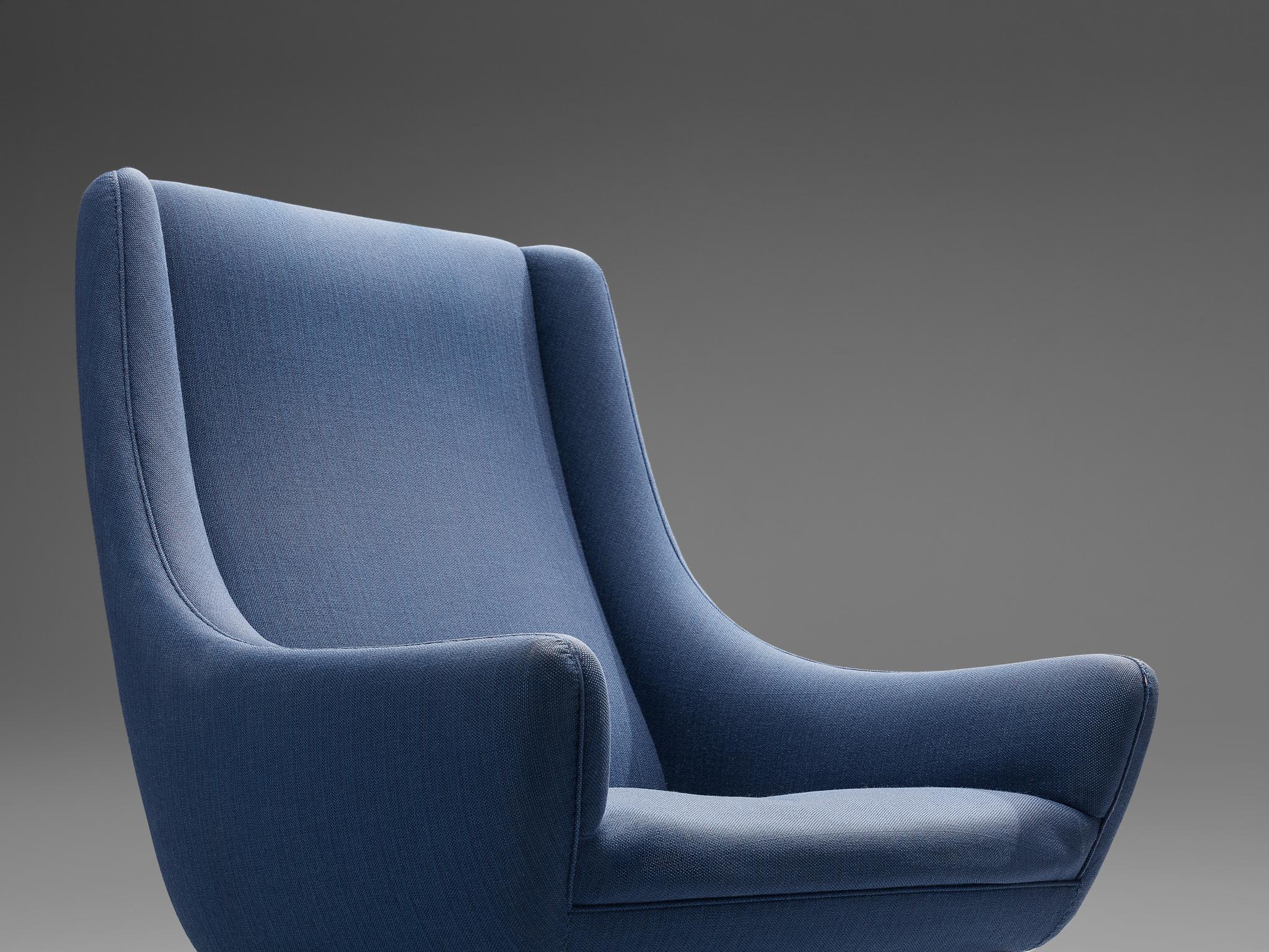 Fabric Illum Wikkelsø for A. Mikael Laursen & Søn Lounge Chair in Blue Upholstery