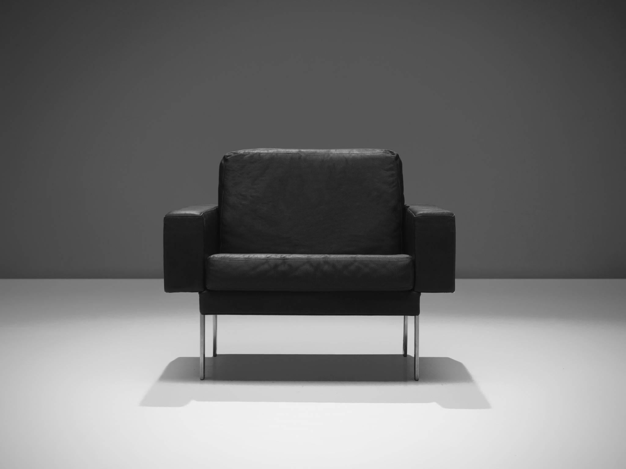 Scandinavian Modern Illum Wikkelsø Lounge Chair in Leather and Steel