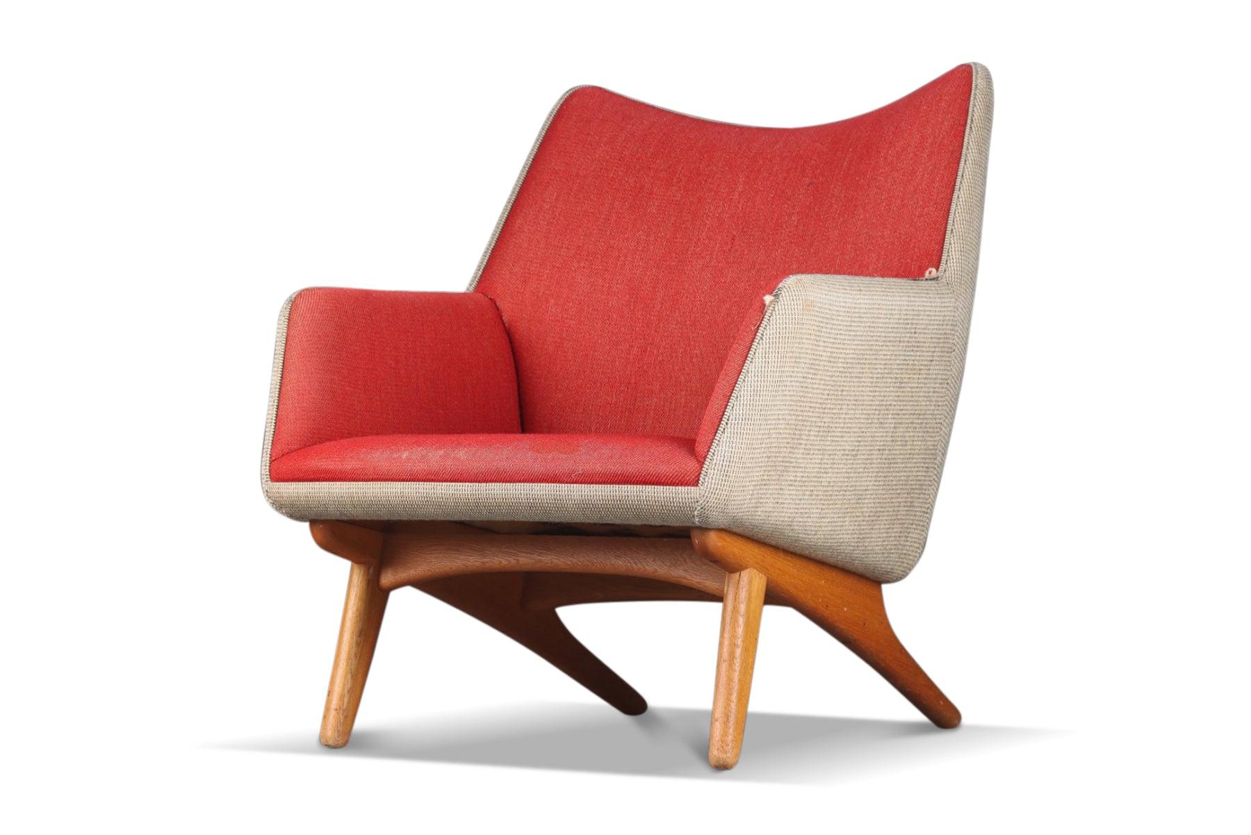 20th Century Illum Wikkelsø Lounge Chair in Red + Cream Wool