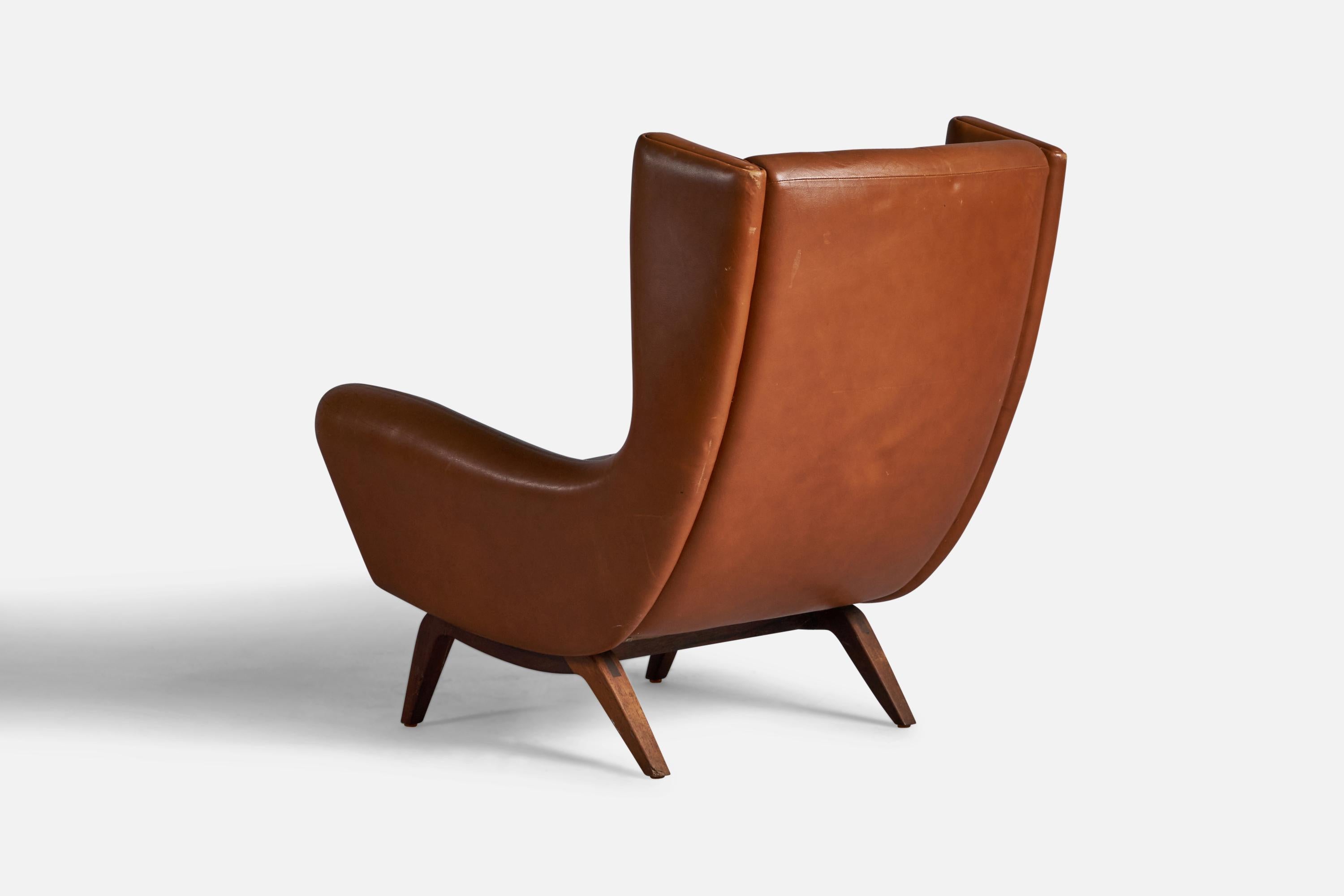 Danish Illum Wikkelsø, Lounge Chair, Leather, Rosewood, Denmark, 1960s