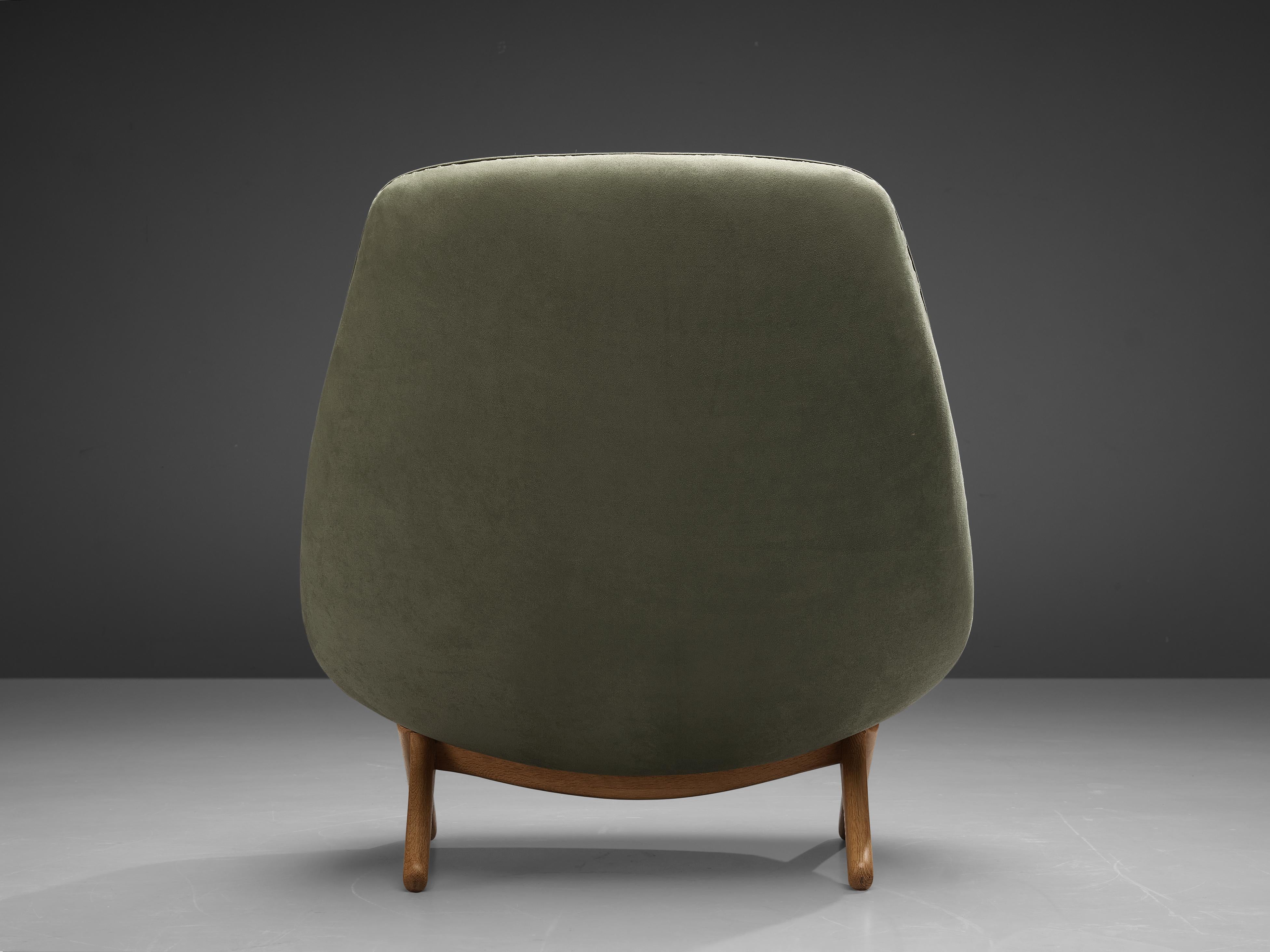Fabric Illum Wikkelsø Lounge Chair ‘ML91’ in Soft Green Velour Upholstery For Sale