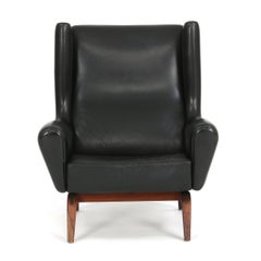 Illum Wikkelsø, Lounge Chair, Model 110, Original Black Leather and Rosewood