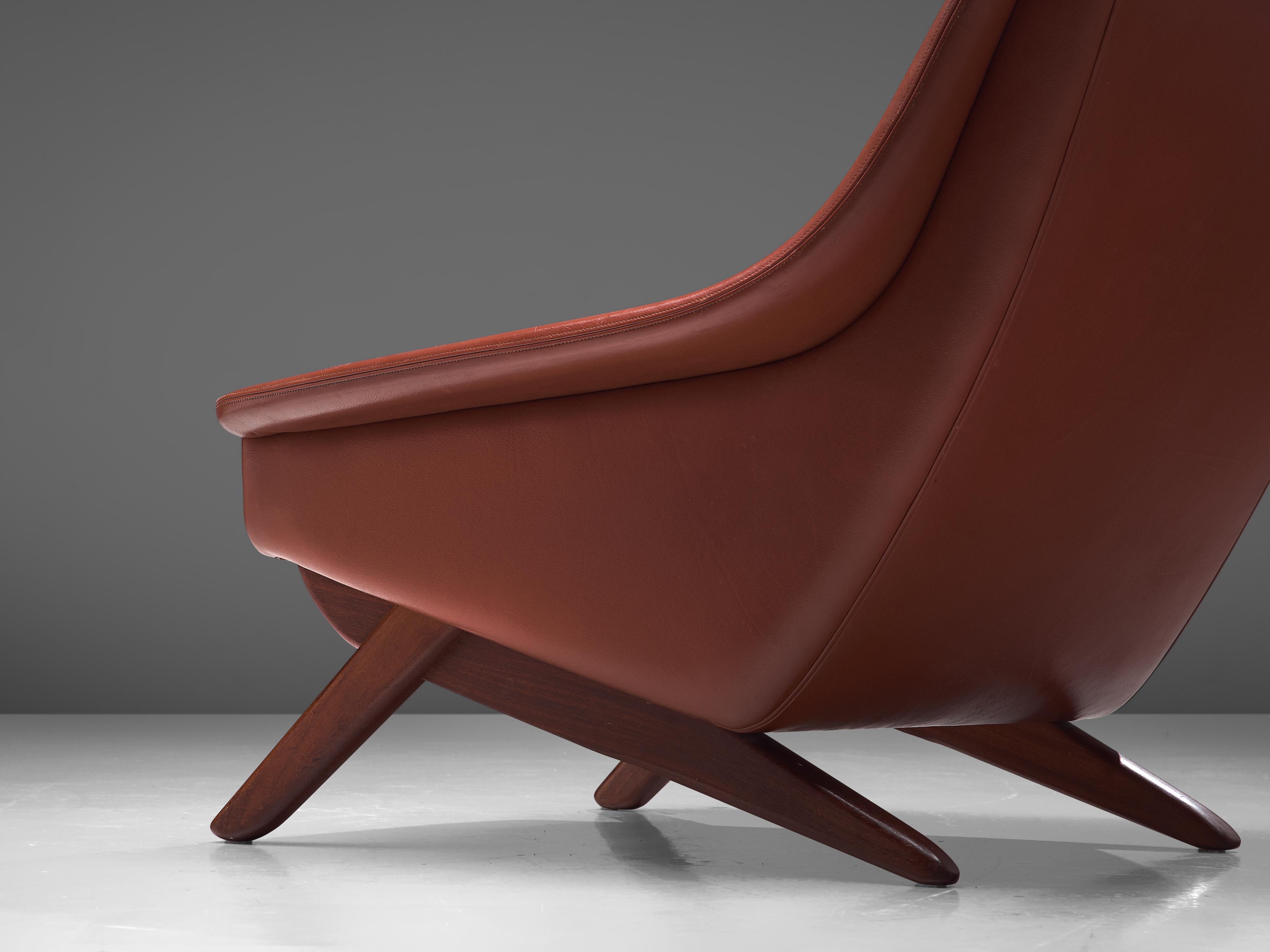 Scandinavian Modern Illum Wikkelsø Lounge Chair ‘Ox’ in Red Leatherette