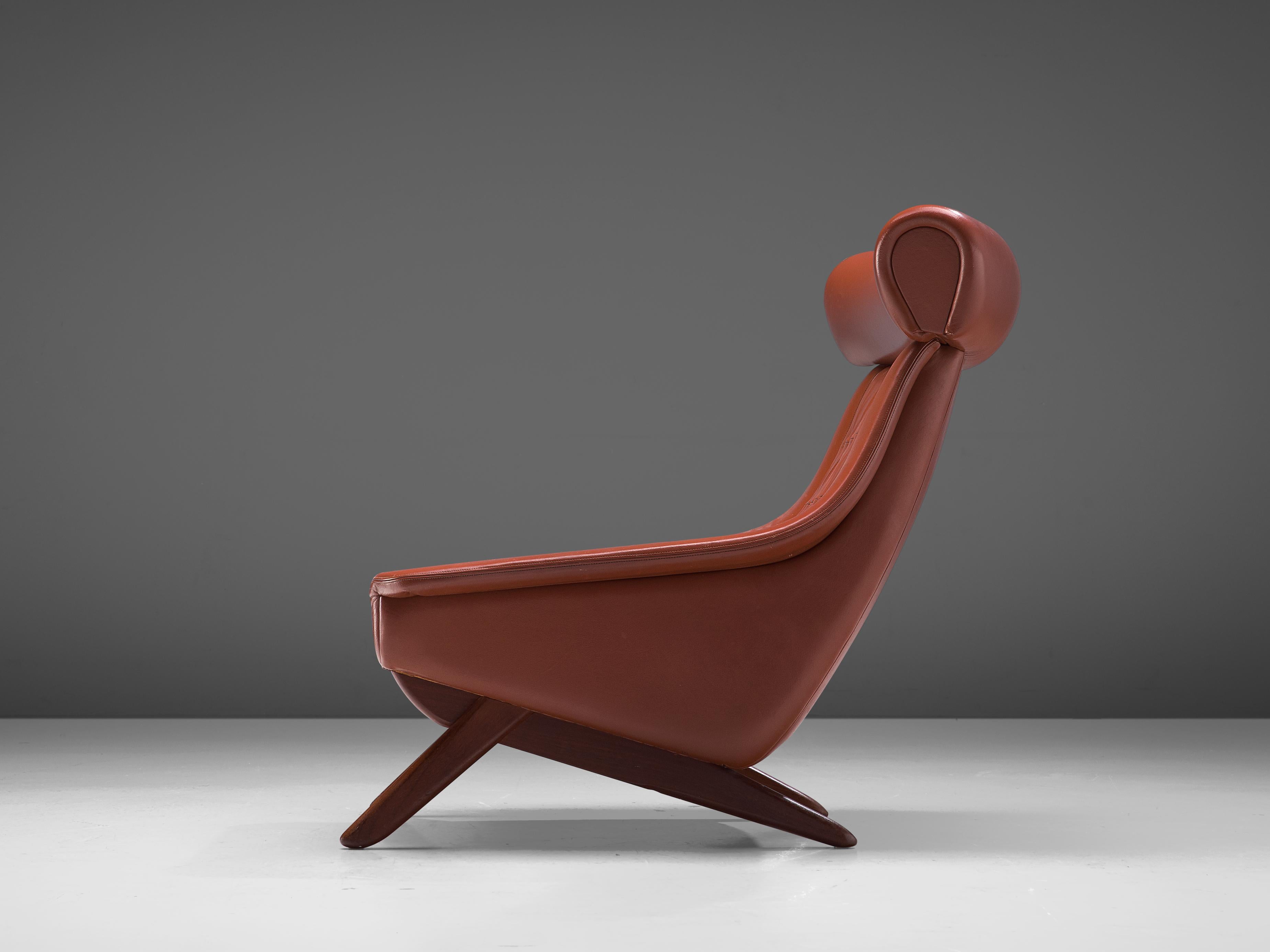 Danish Illum Wikkelsø Lounge Chair ‘Ox’ in Red Leatherette