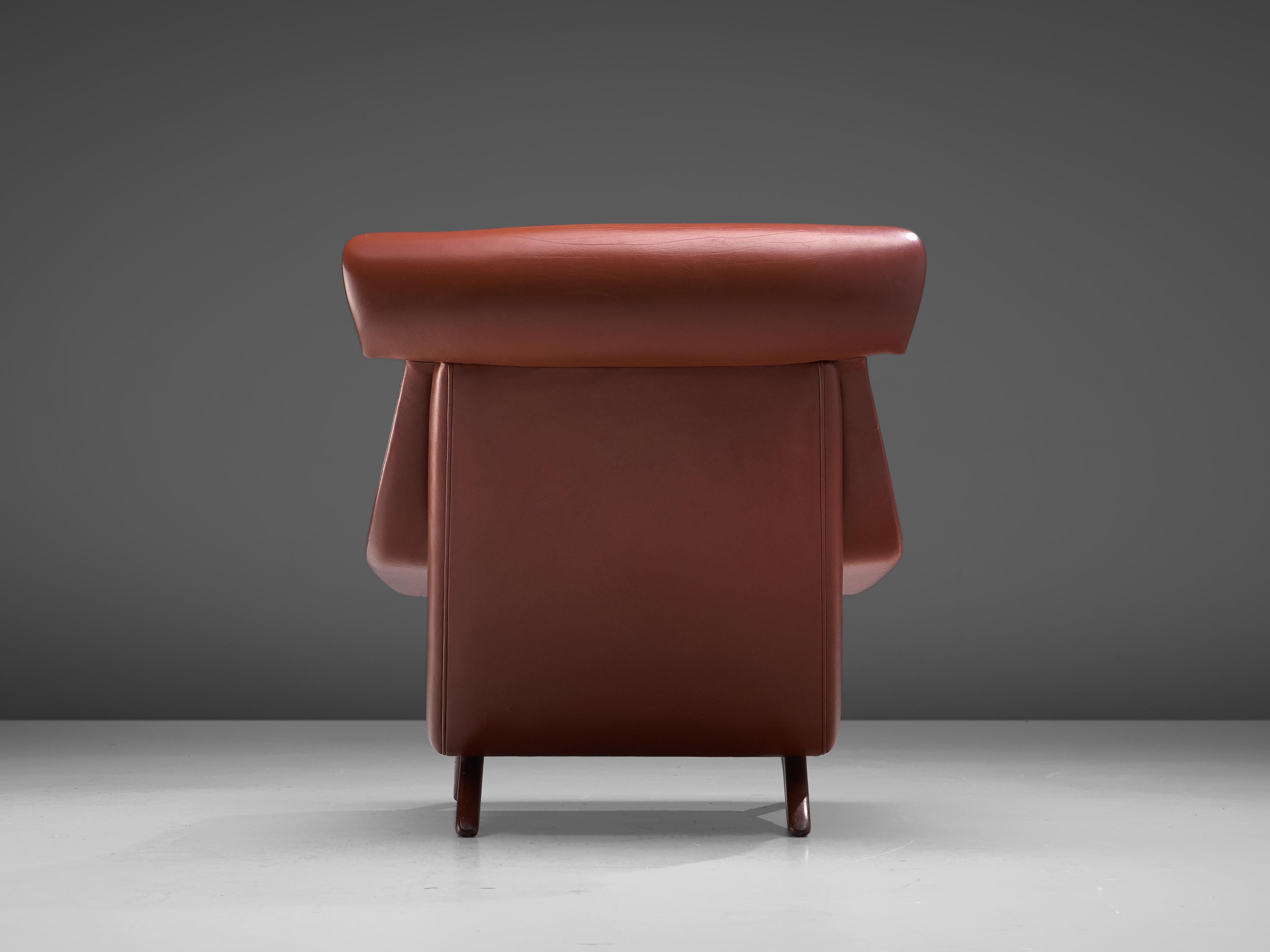 Illum Wikkelsø Lounge Chair ‘Ox’ in Red Leatherette 1