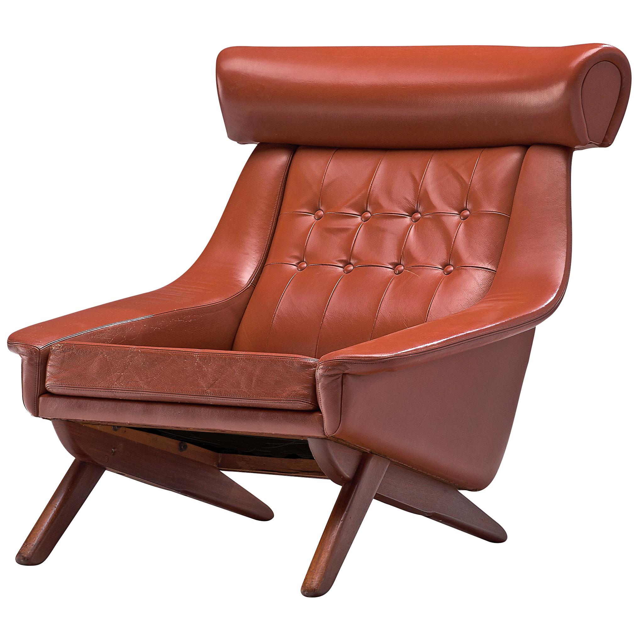 Illum Wikkelsø Lounge Chair ‘Ox’ in Red Leatherette