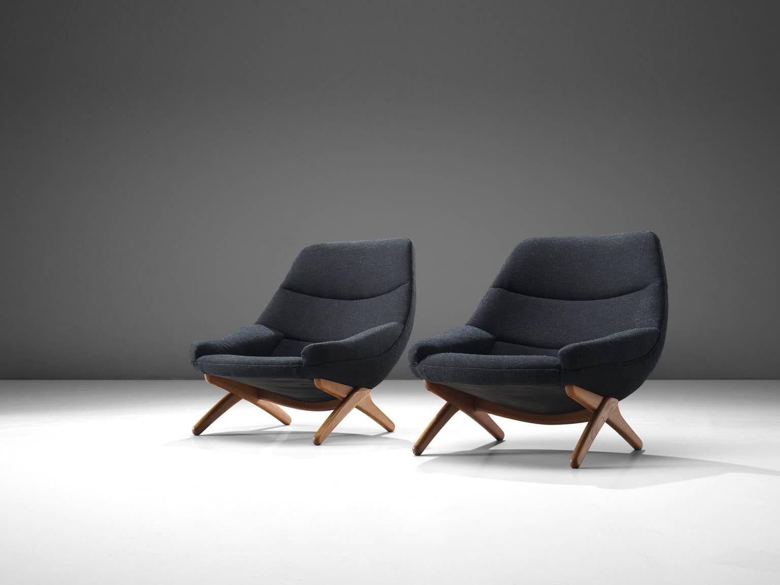 Scandinavian Modern Illum Wikkelsø Lounge Chairs in Oak and Antracite Wool