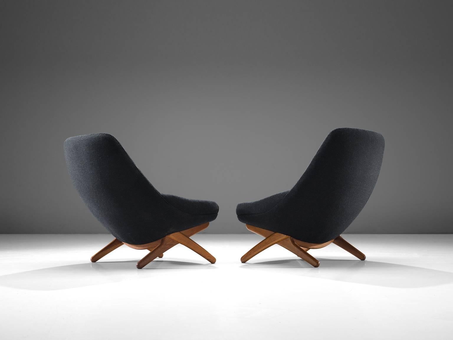 Danish Illum Wikkelsø Lounge Chairs in Oak and Antracite Wool