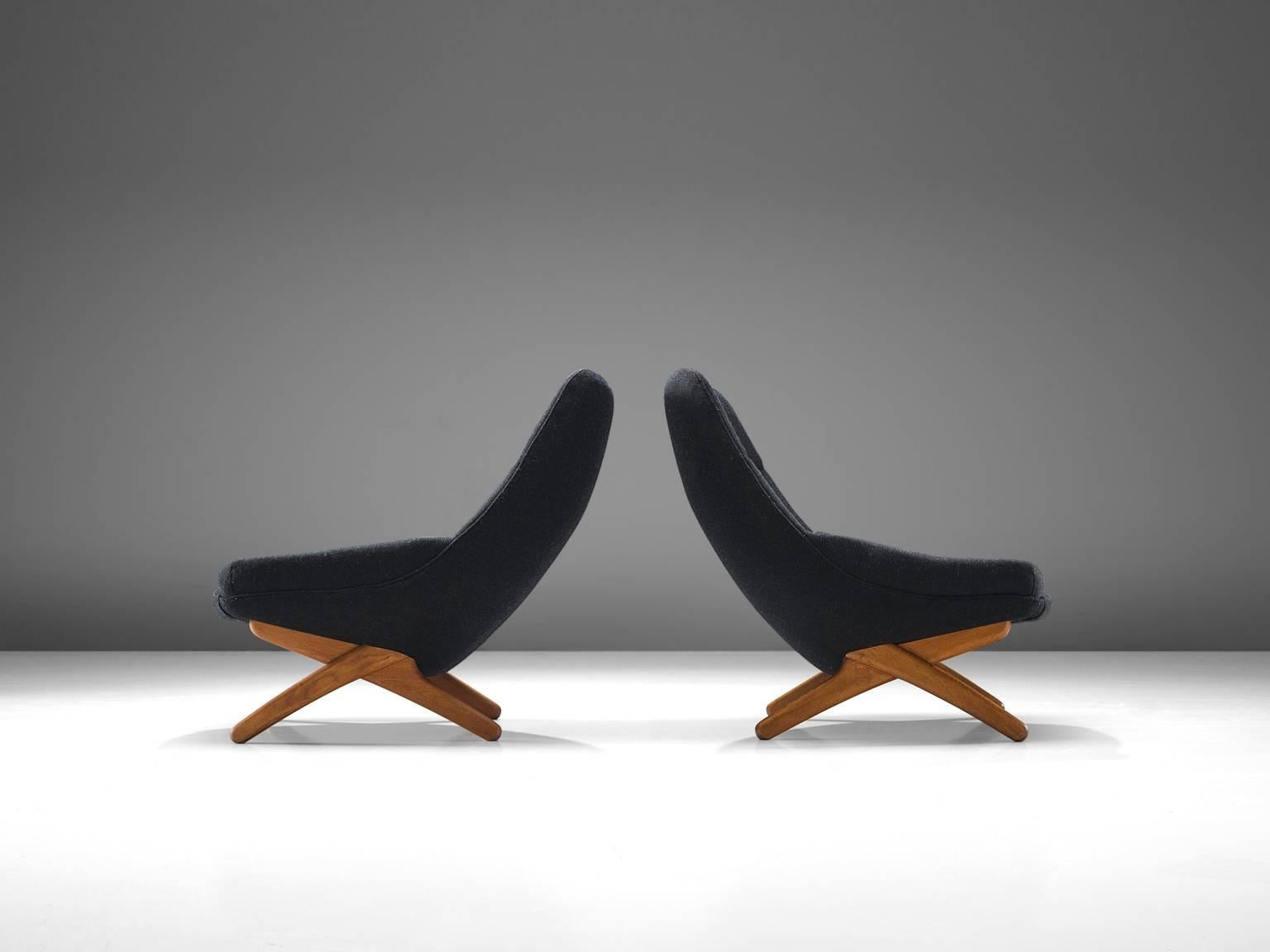 Illum Wikkelsø Lounge Chairs in Oak and Antracite Wool In Good Condition In Waalwijk, NL