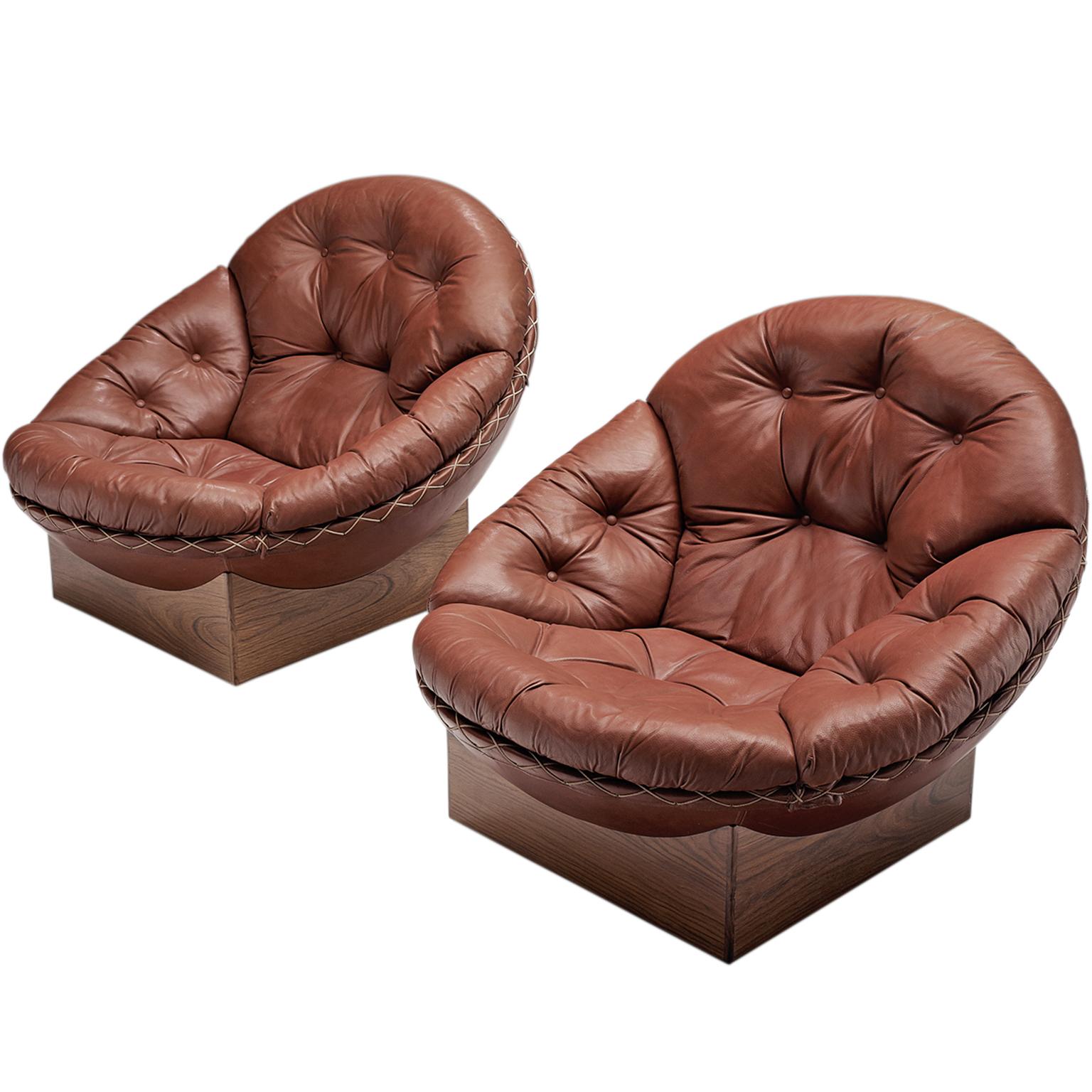 Illum Wikkelsø Lounge Chairs in Original Leather and Rosewood