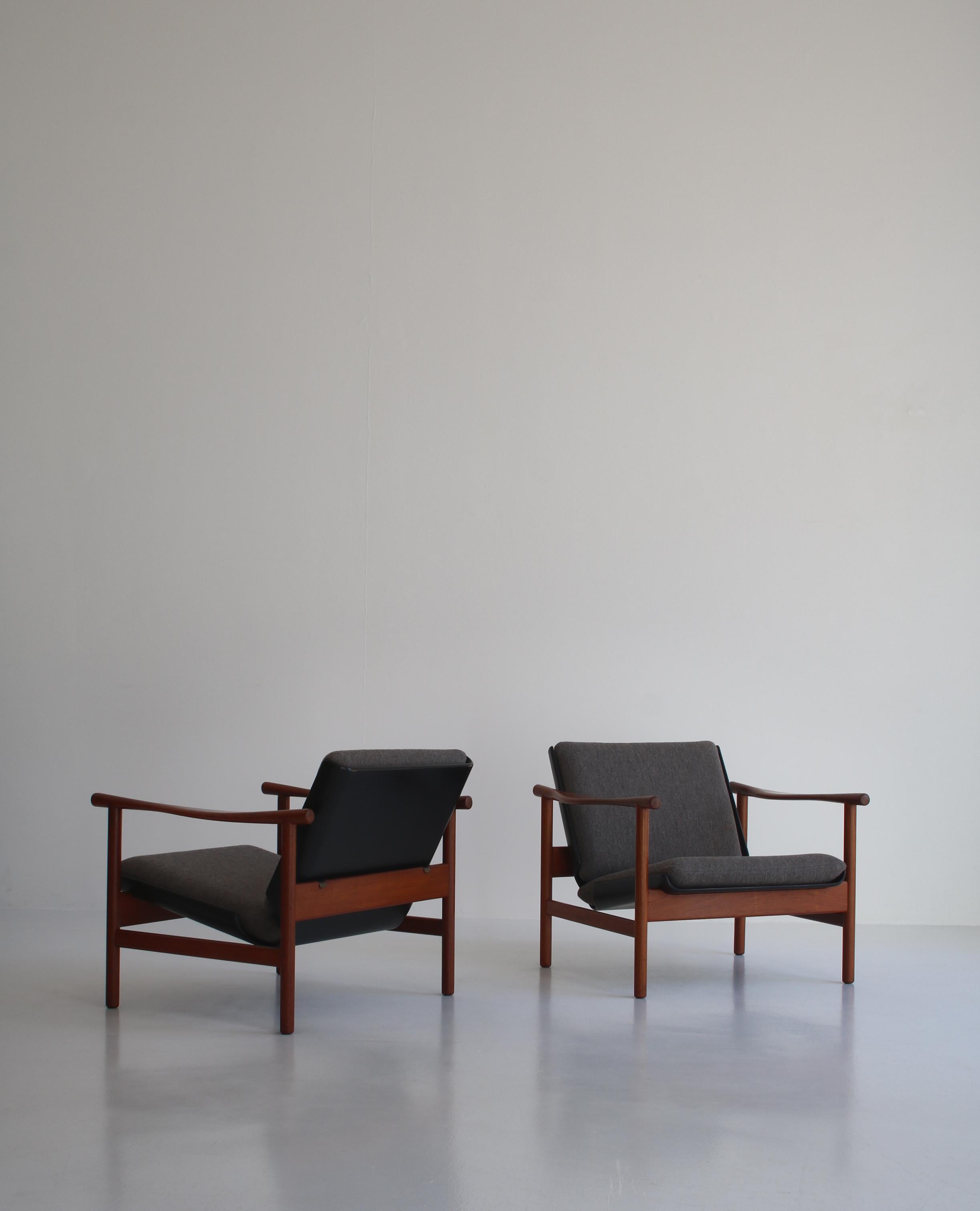Danish Illum Wikkelsø Lounge Chairs in Teak & Wool Cushions Model 