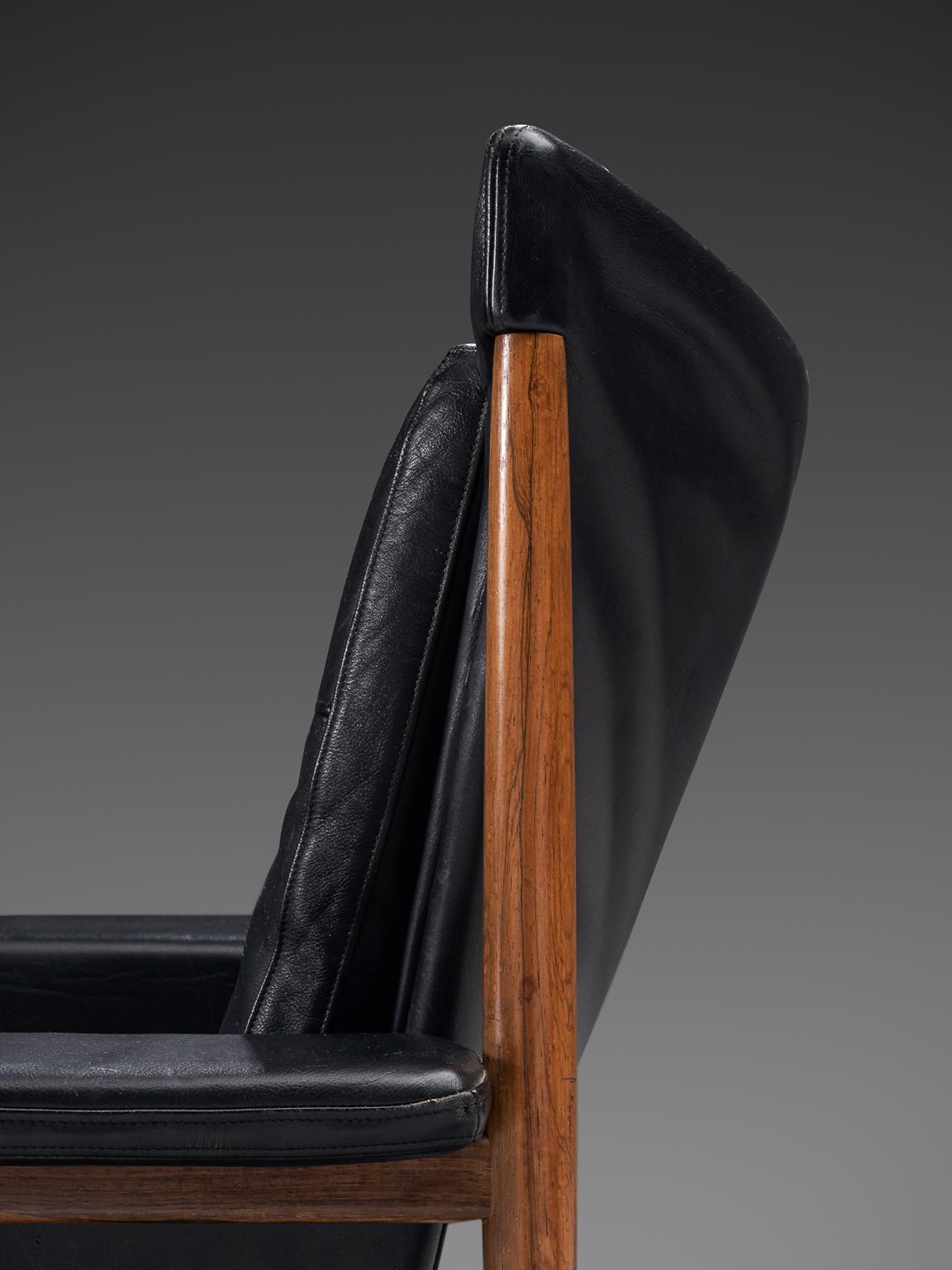 Illum Wikkelsø Lounge Chairs with Black Leather and Rosewood 4