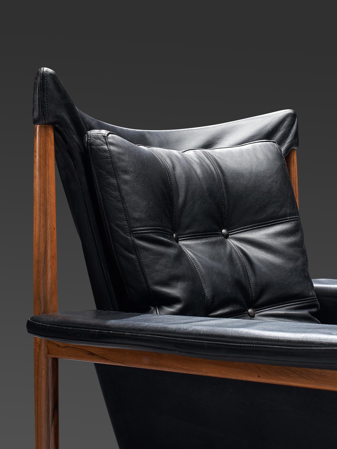 Mid-20th Century Illum Wikkelsø Lounge Chairs with Black Leather and Rosewood