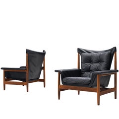 Illum Wikkelsø Lounge Chairs with Black Leather and Rosewood