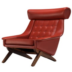 Illum Wikkelsø Lounge Chair in Red Leather and Mahogany 