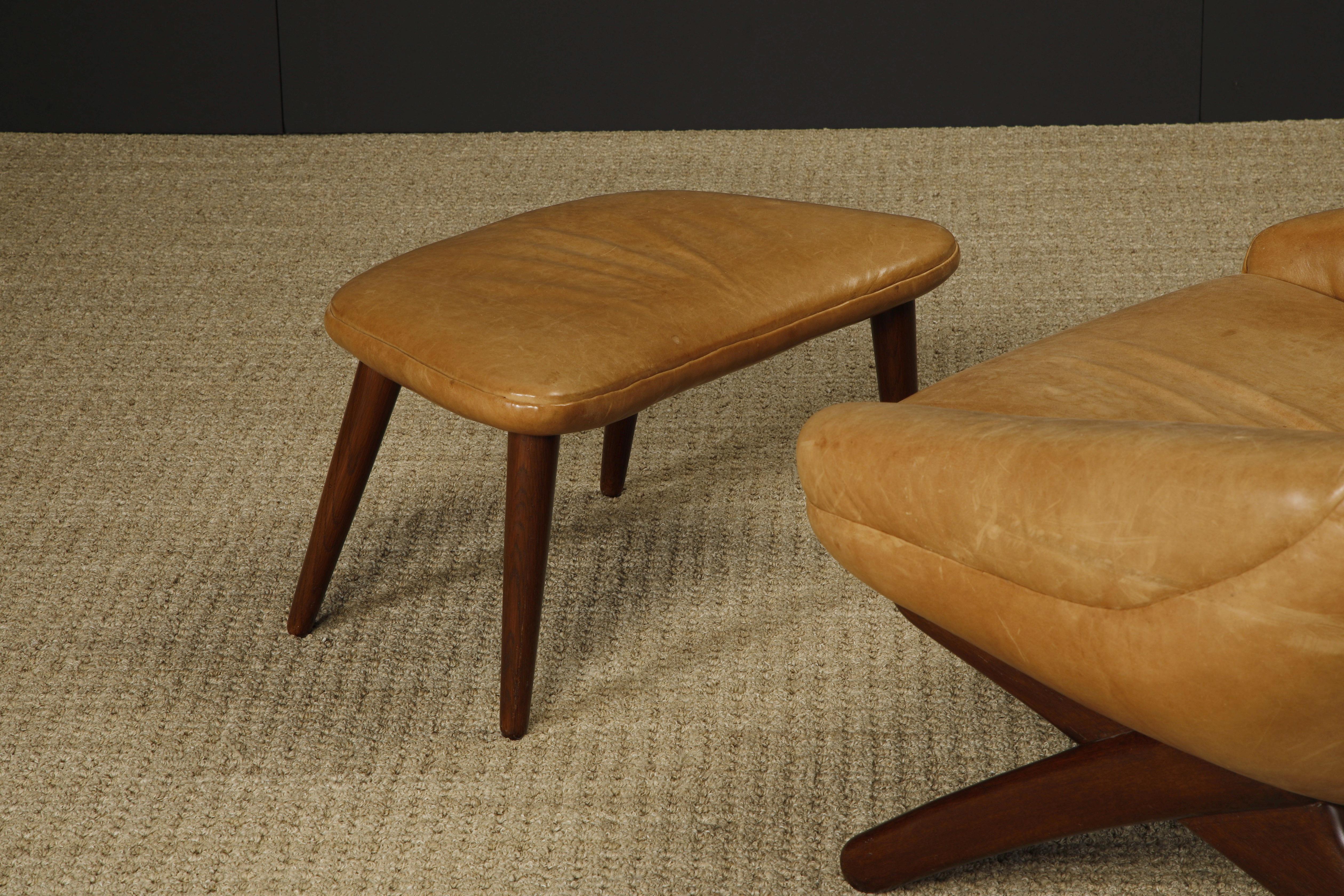 Illum Wikkelsø 'ML-91' Leather Lounge Chair and Ottoman, Denmark, circa 1960 6