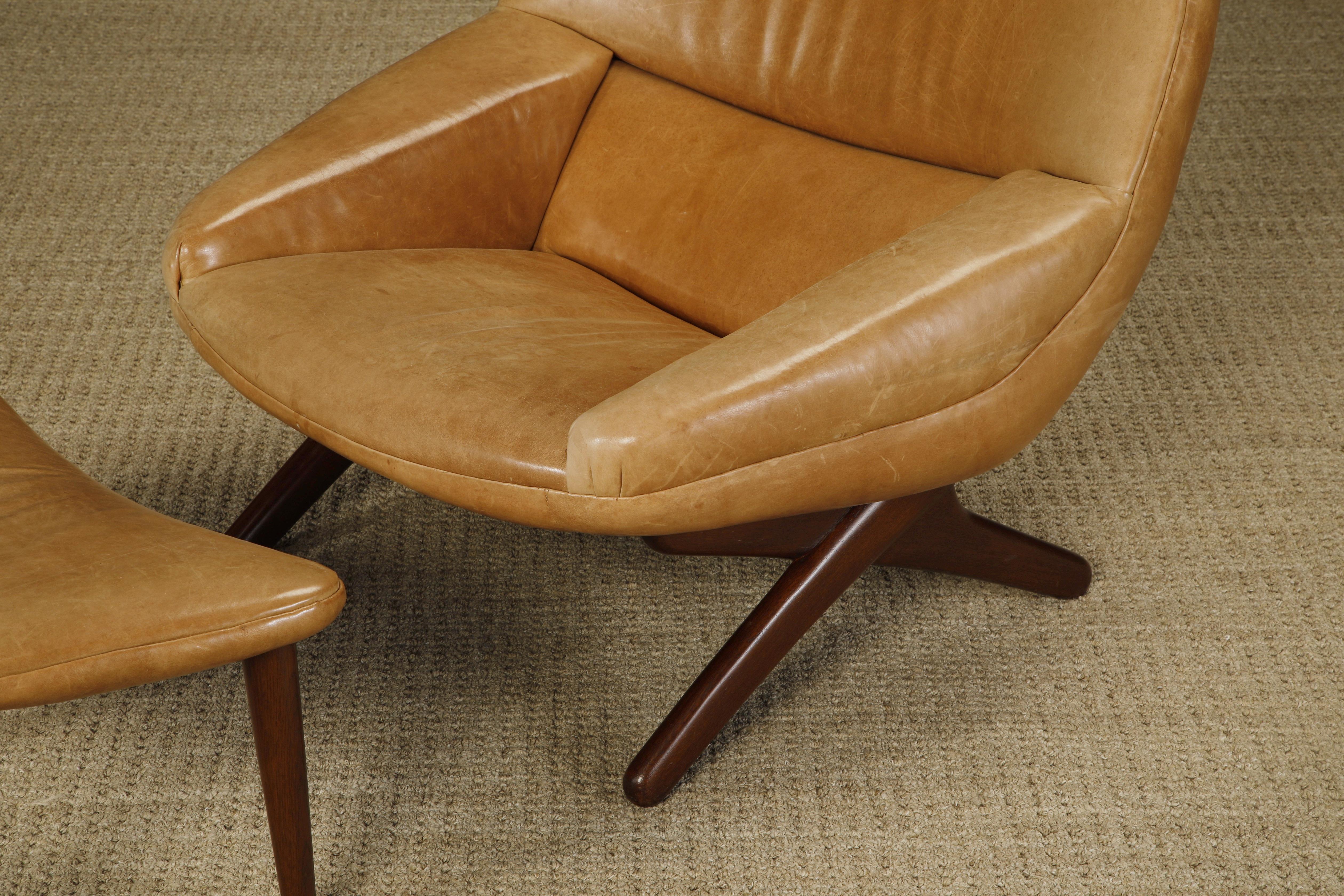 Illum Wikkelsø 'ML-91' Leather Lounge Chair and Ottoman, Denmark, circa 1960 11
