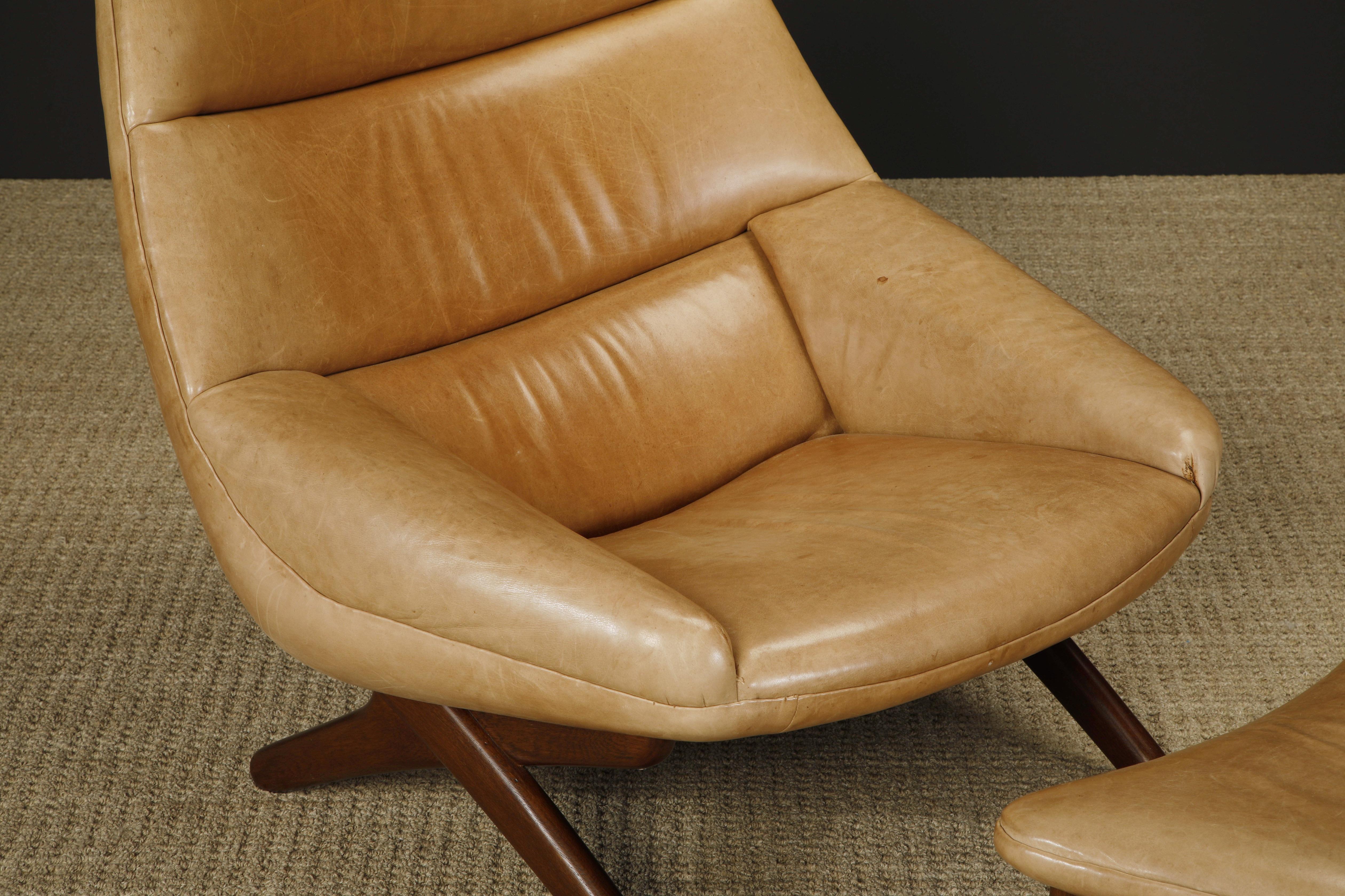 Danish Illum Wikkelsø 'ML-91' Leather Lounge Chair and Ottoman, Denmark, circa 1960