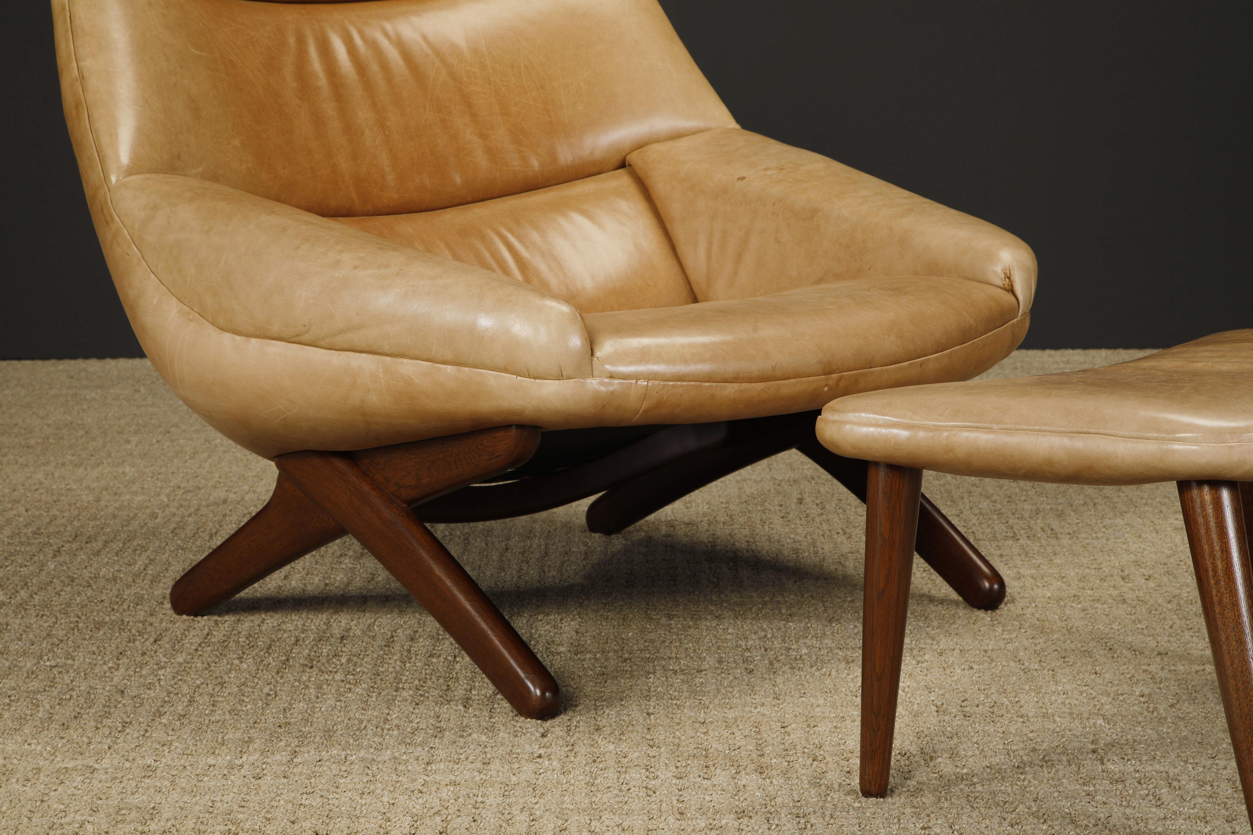 Illum Wikkelsø 'ML-91' Leather Lounge Chair and Ottoman, Denmark, circa 1960 In Good Condition In Los Angeles, CA