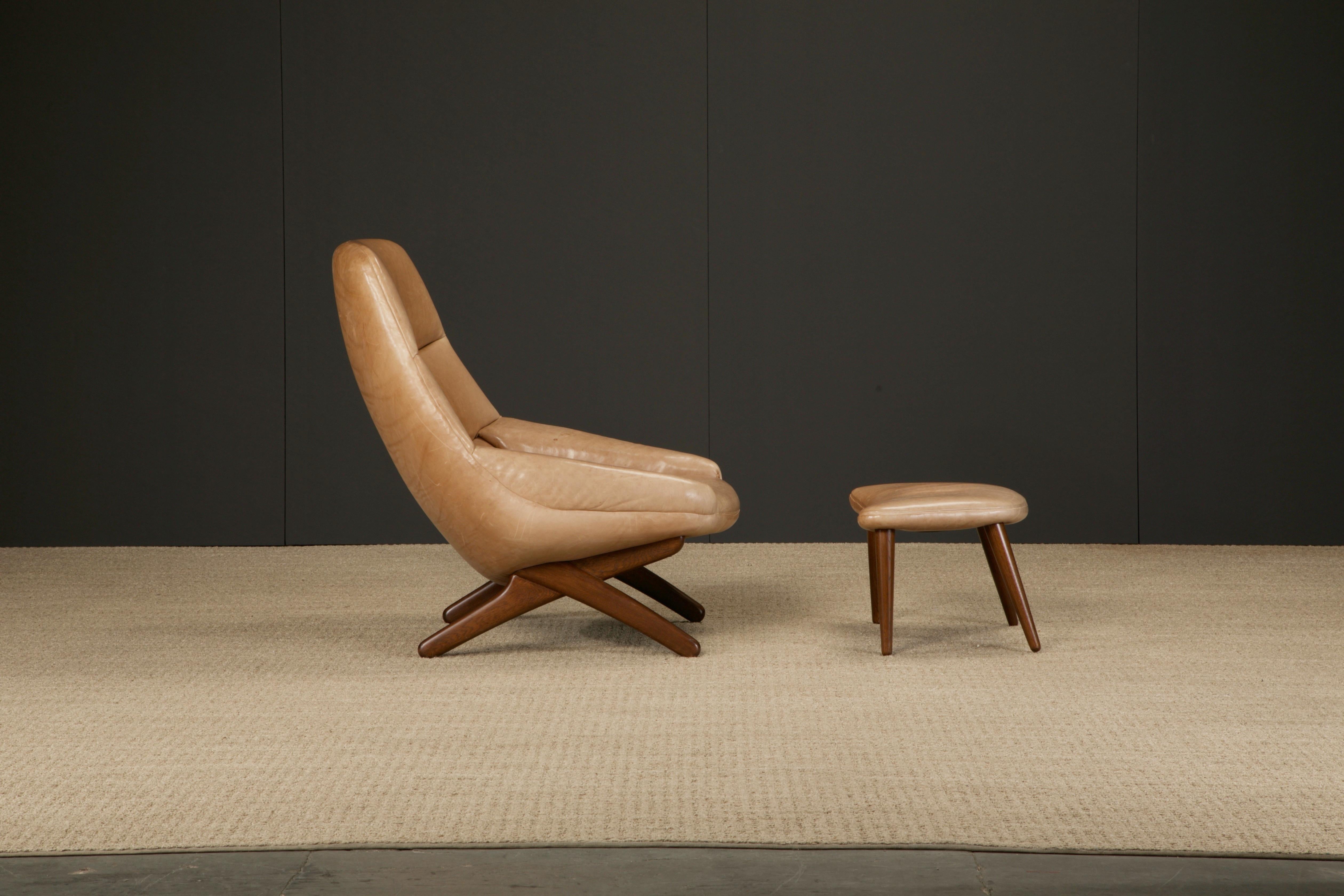 Mid-20th Century Illum Wikkelsø 'ML-91' Leather Lounge Chair and Ottoman, Denmark, circa 1960