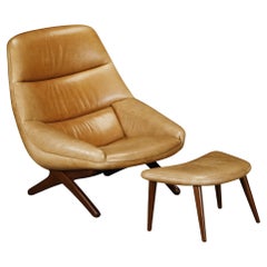 Illum Wikkelsø 'ML-91' Leather Lounge Chair and Ottoman, Denmark, circa 1960