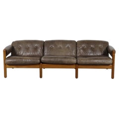 Illum Wikkelsø Model 380 Brown Leather Three-Seat Sofa, 1970s