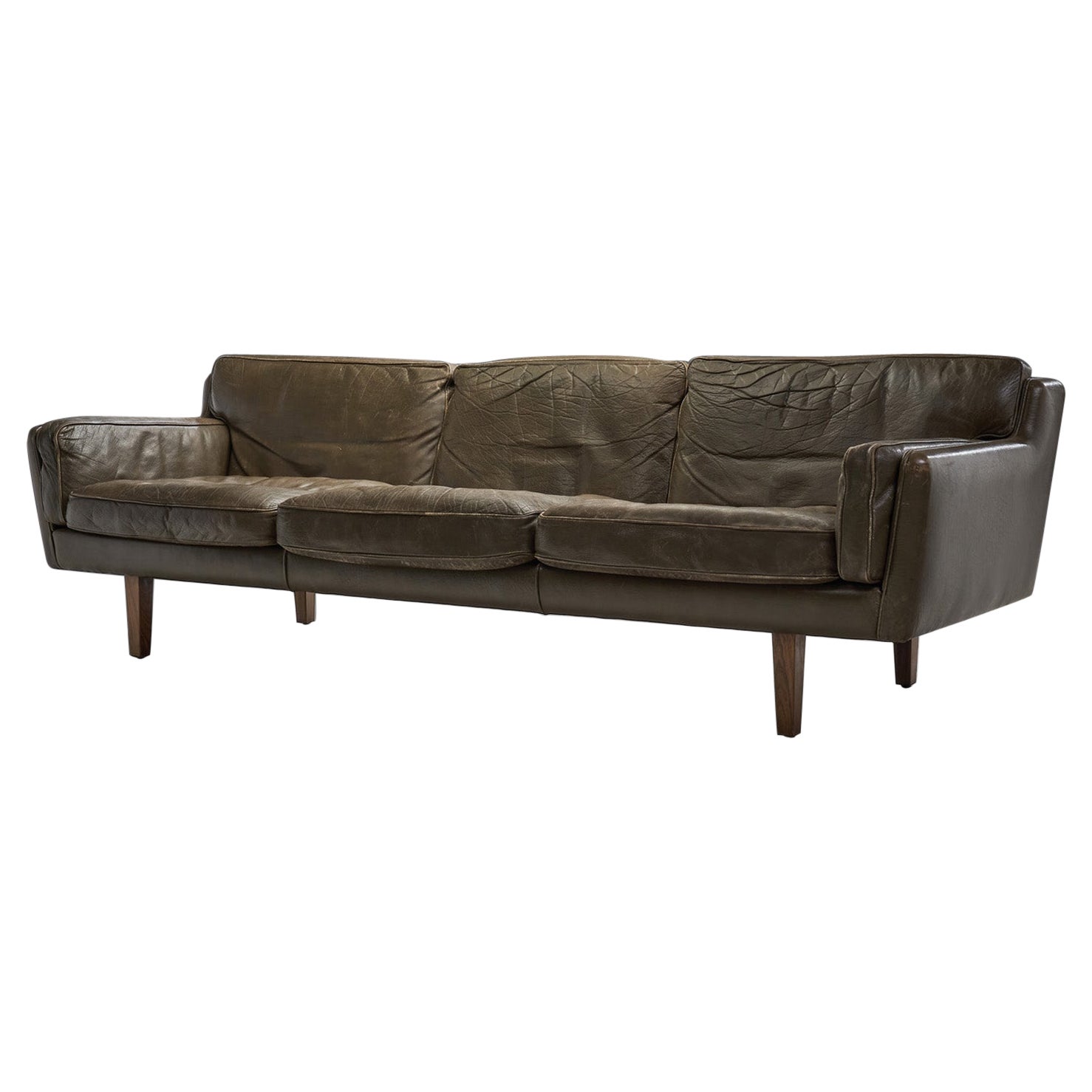 Illum Wikkelsø Model V11 Leather Sofa for Holger Christiansen, Denmark, 1960s