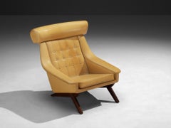 Illum Wikkelsø 'Ox' Easy Chair in Honey Yellow Upholstery and Walnut