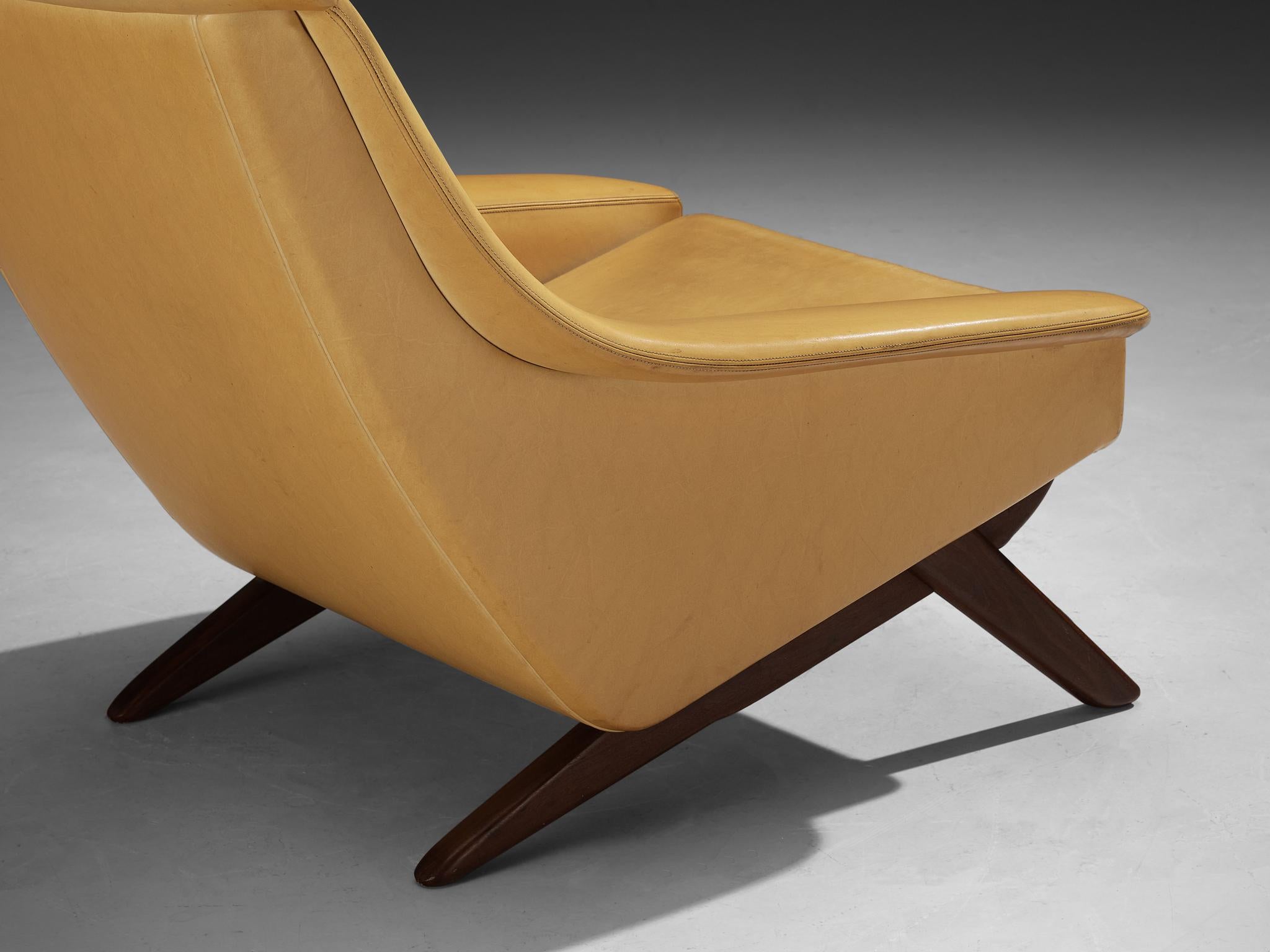 Scandinavian Modern Illum Wikkelsø 'Ox' Easy Chair in Honey Yellow Upholstery and Walnut