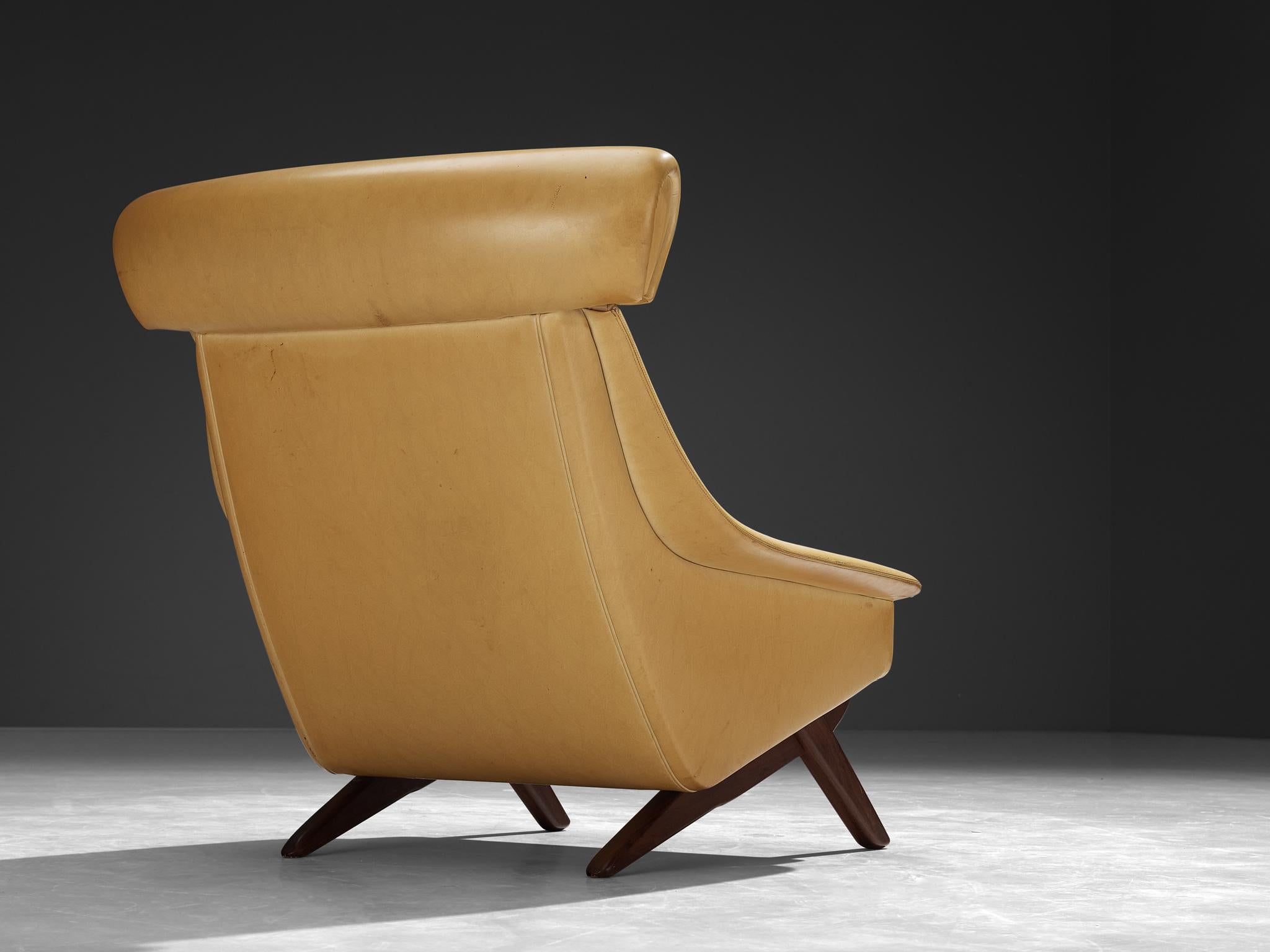 Mid-20th Century Illum Wikkelsø 'Ox' Easy Chair in Honey Yellow Upholstery and Walnut