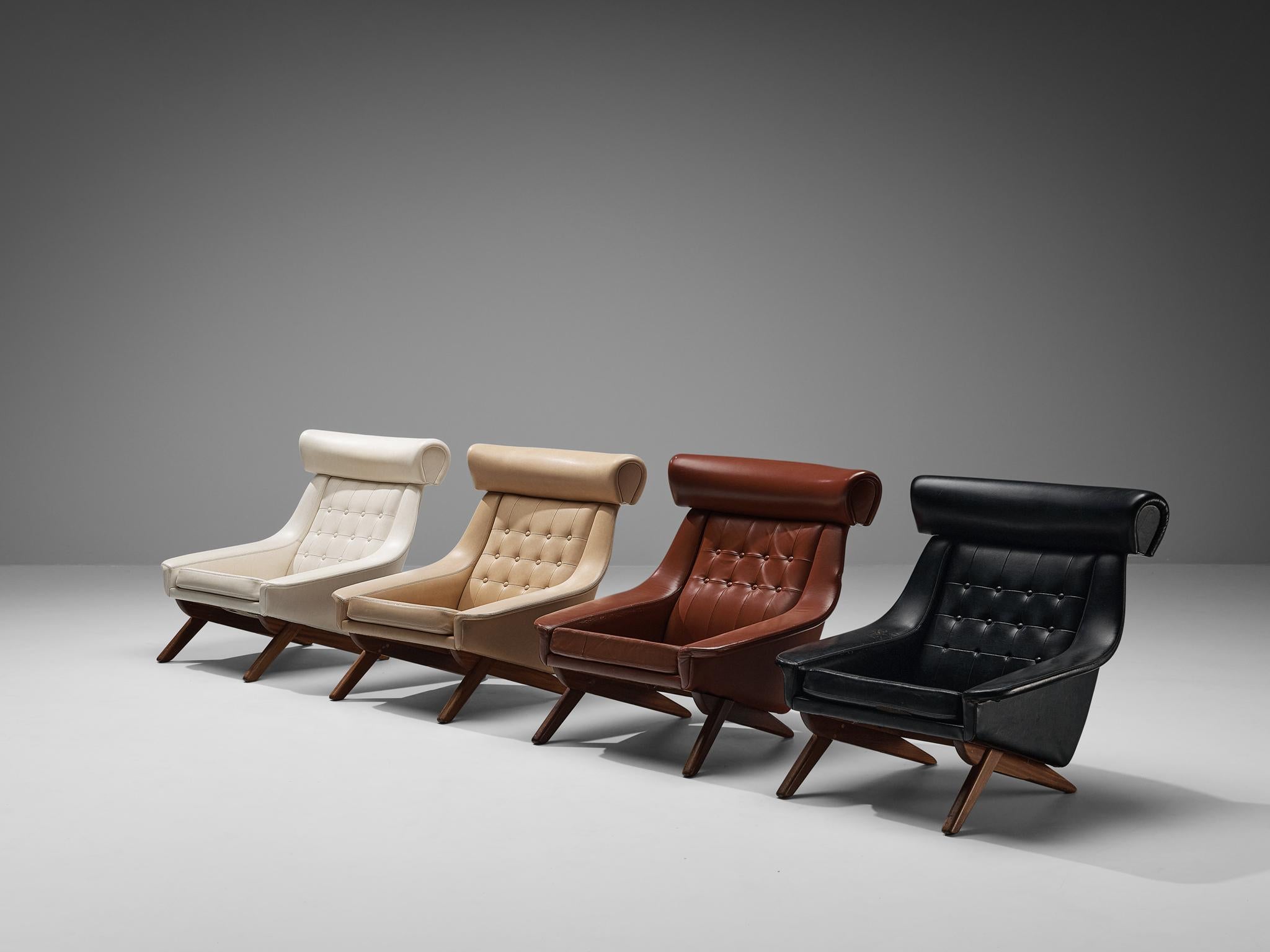 Scandinavian Modern Illum Wikkelsø 'Ox' Easy Chairs in Leatherette and Teak
