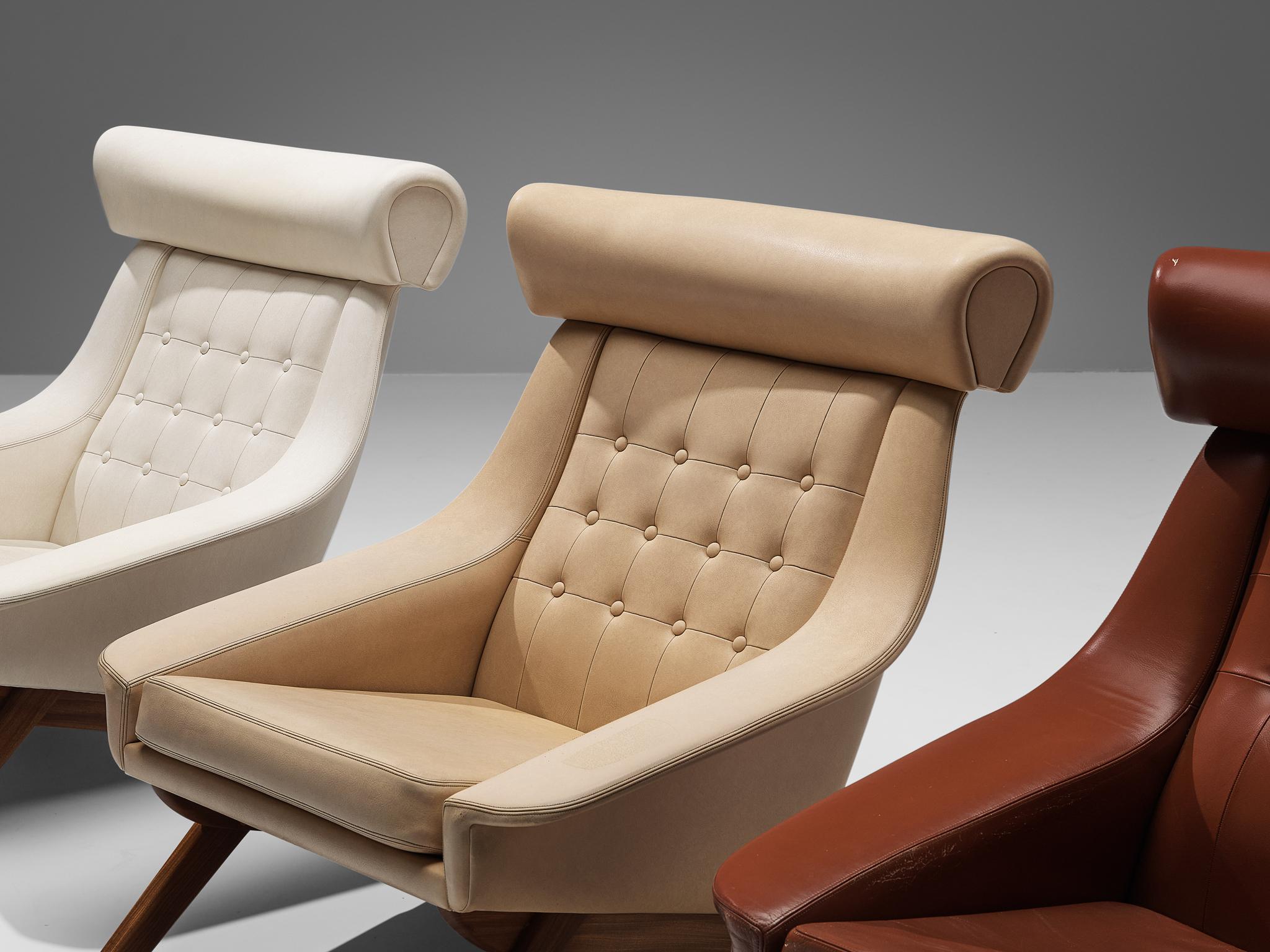 Danish Illum Wikkelsø 'Ox' Easy Chairs in Leatherette and Teak