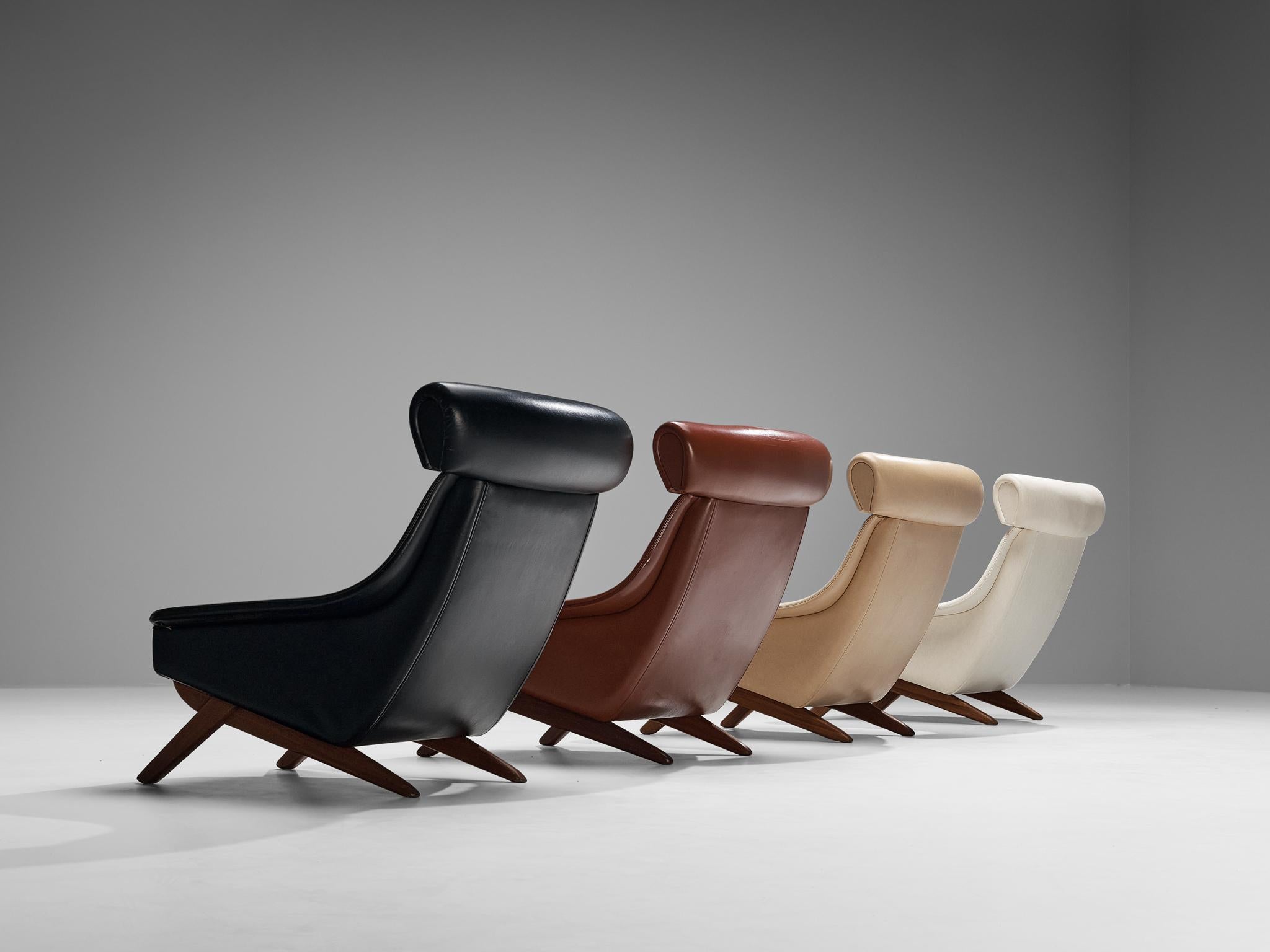 Faux Leather Illum Wikkelsø 'Ox' Easy Chairs in Leatherette and Teak