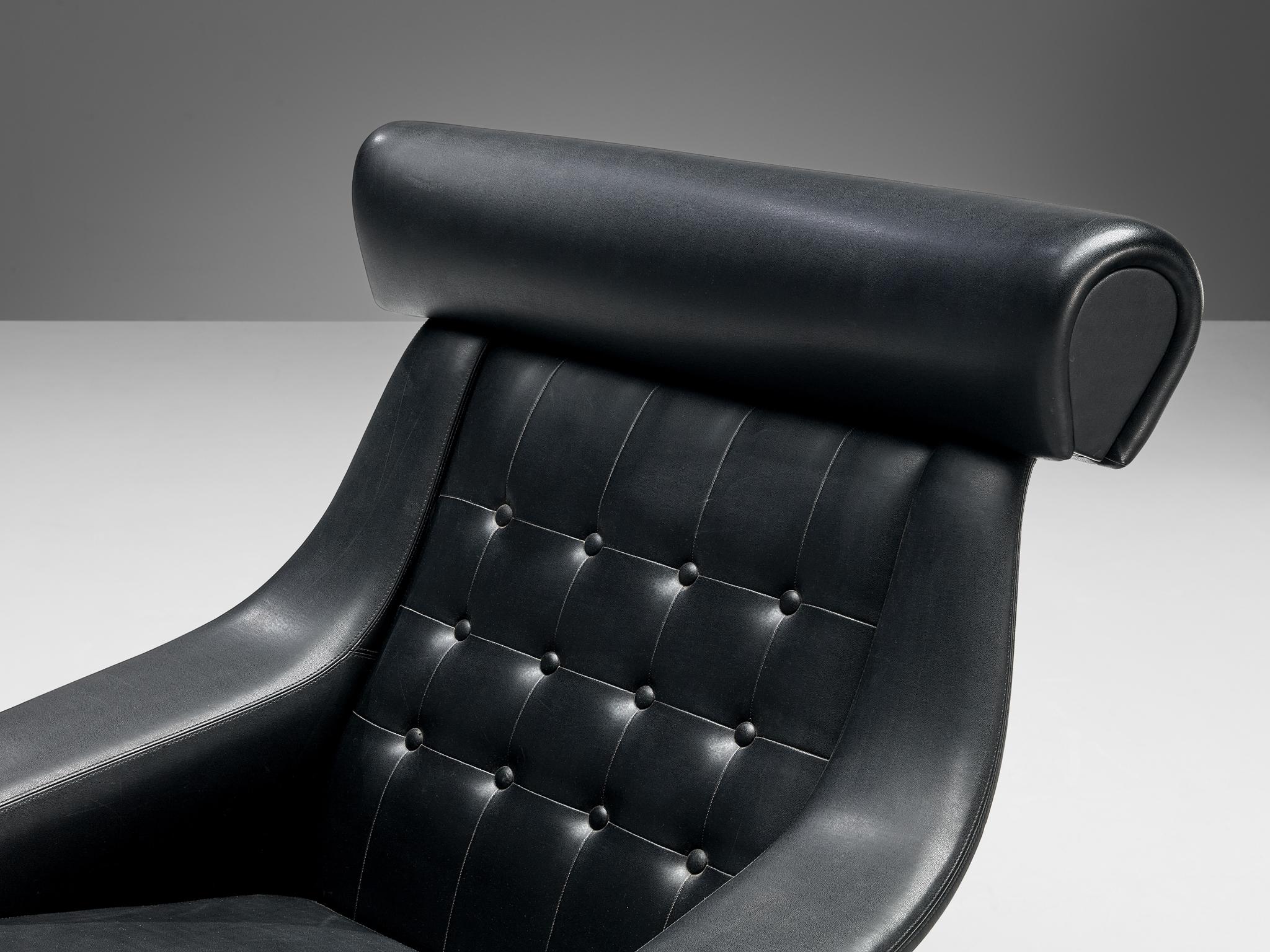 Danish Illum Wikkelsø 'Ox' Lounge Chair in Black Leatherette  For Sale