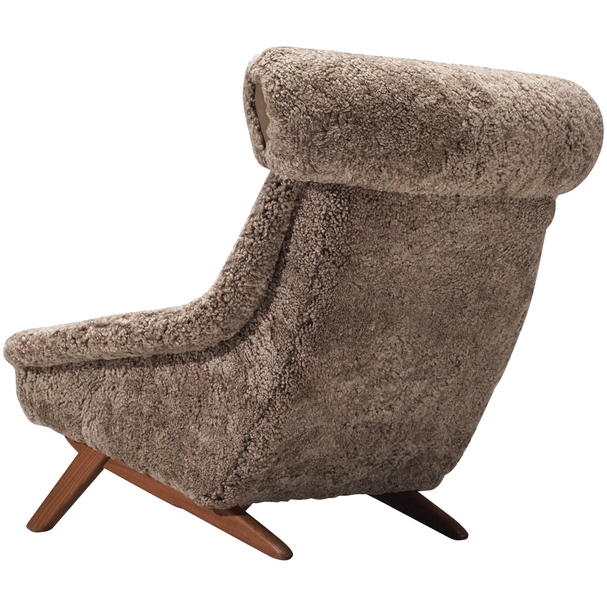 Illum Wikkelsø „Ox“ Lounge-Sessel aus grauem Schafsleder