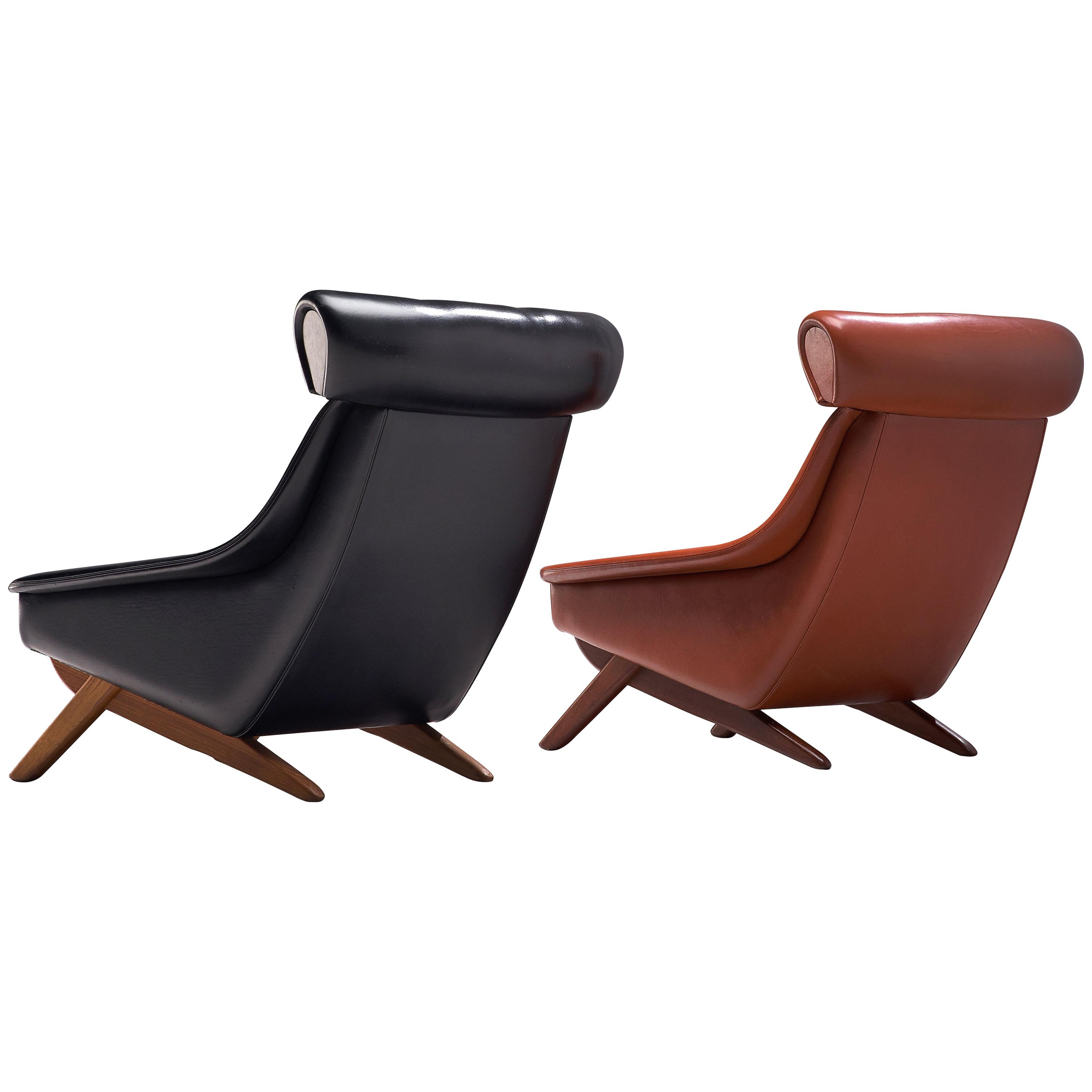 Illum Wikkelsø 'Ox' Lounge Chairs in Red and Black Leatherette