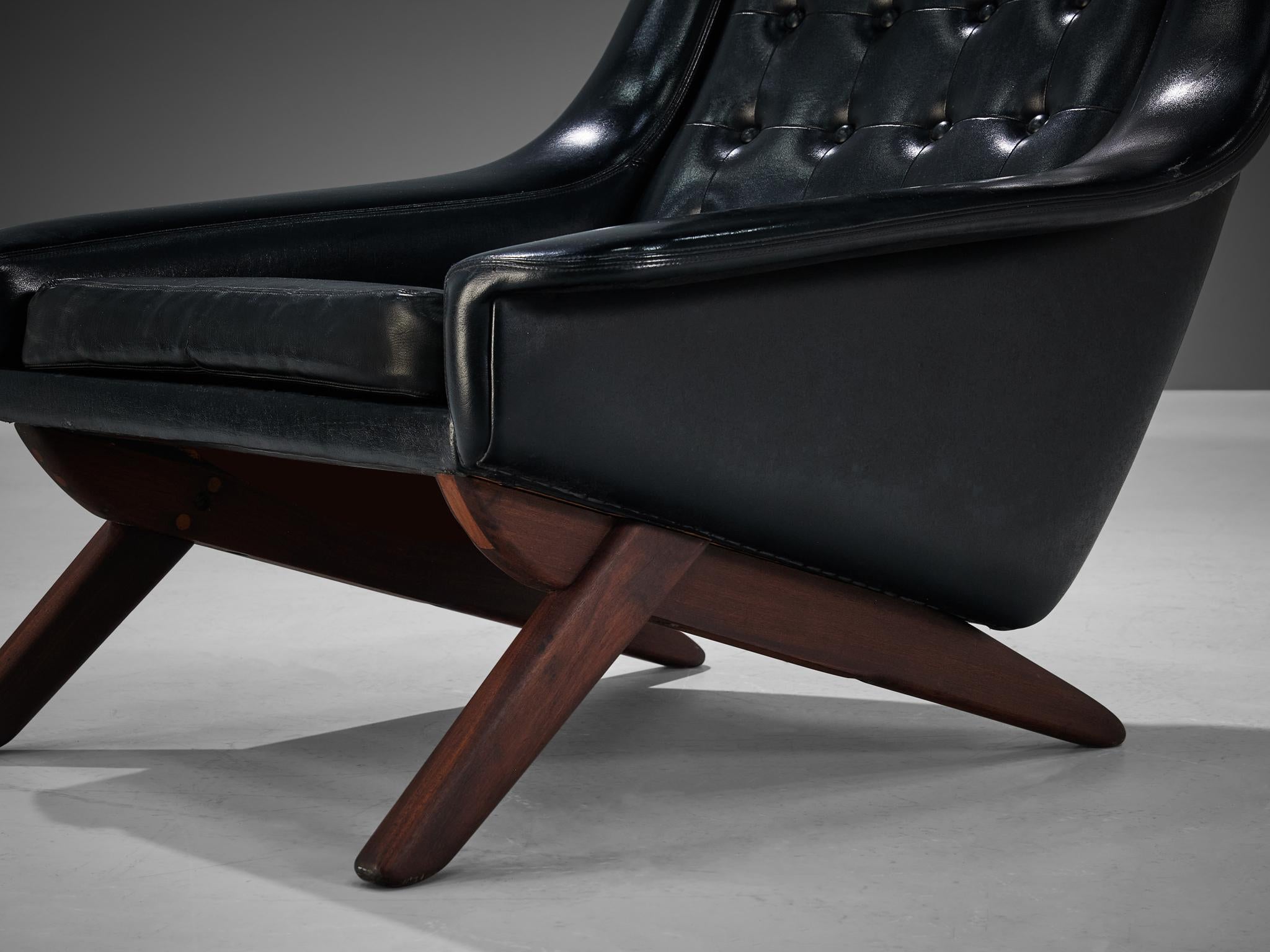 Danish  Illum Wikkelsø Pair of Easy Chairs in Black Upholstery and Teak  For Sale