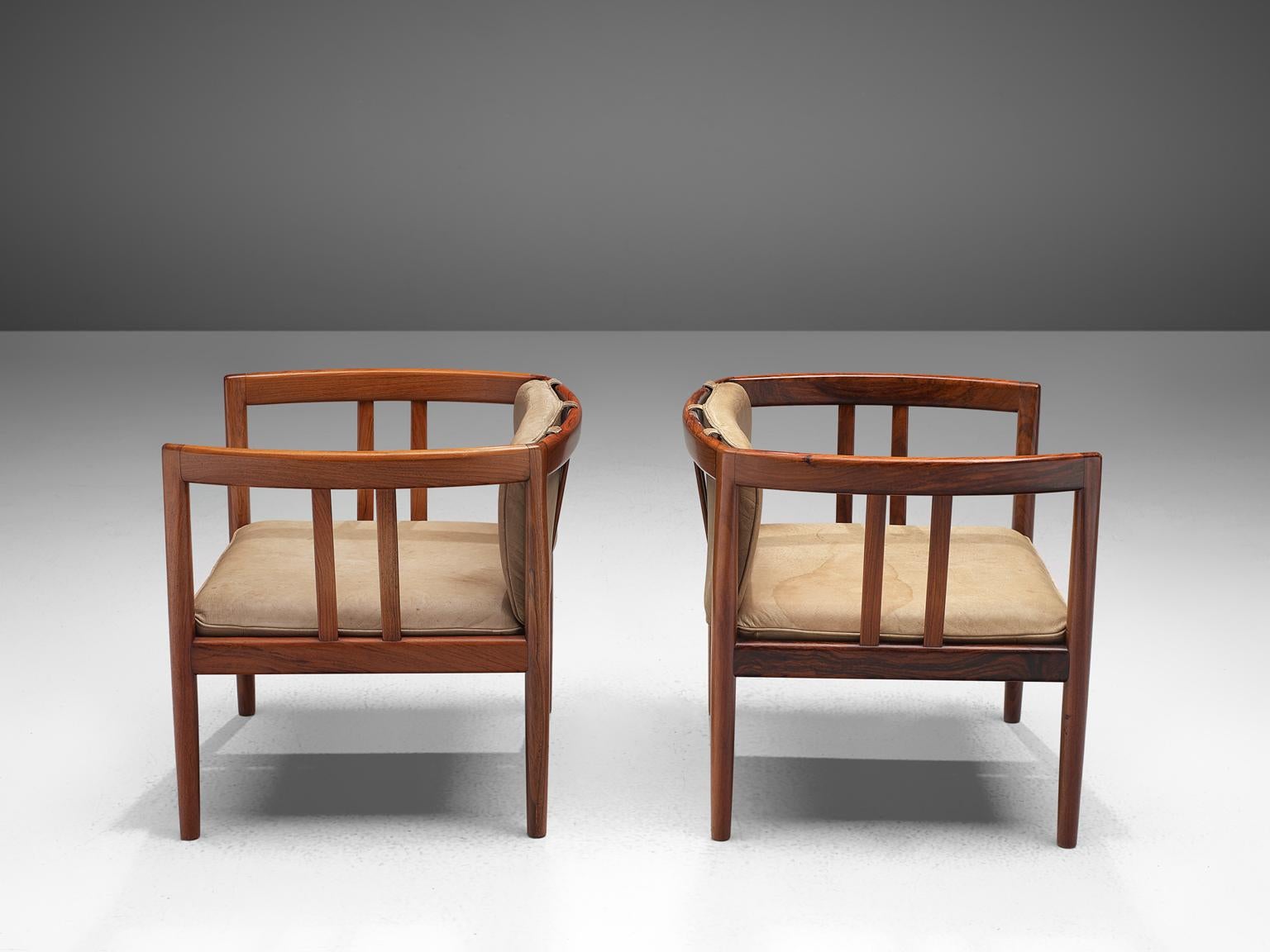 Danish Illum Wikkelsø Pair of Rosewood Easy Chairs in Original Buffalo Leather