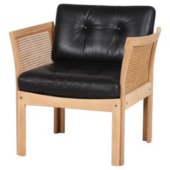 Illum Wikkelsø Plexus Chair of Oak with New Black Leather Upholstery, Denmark