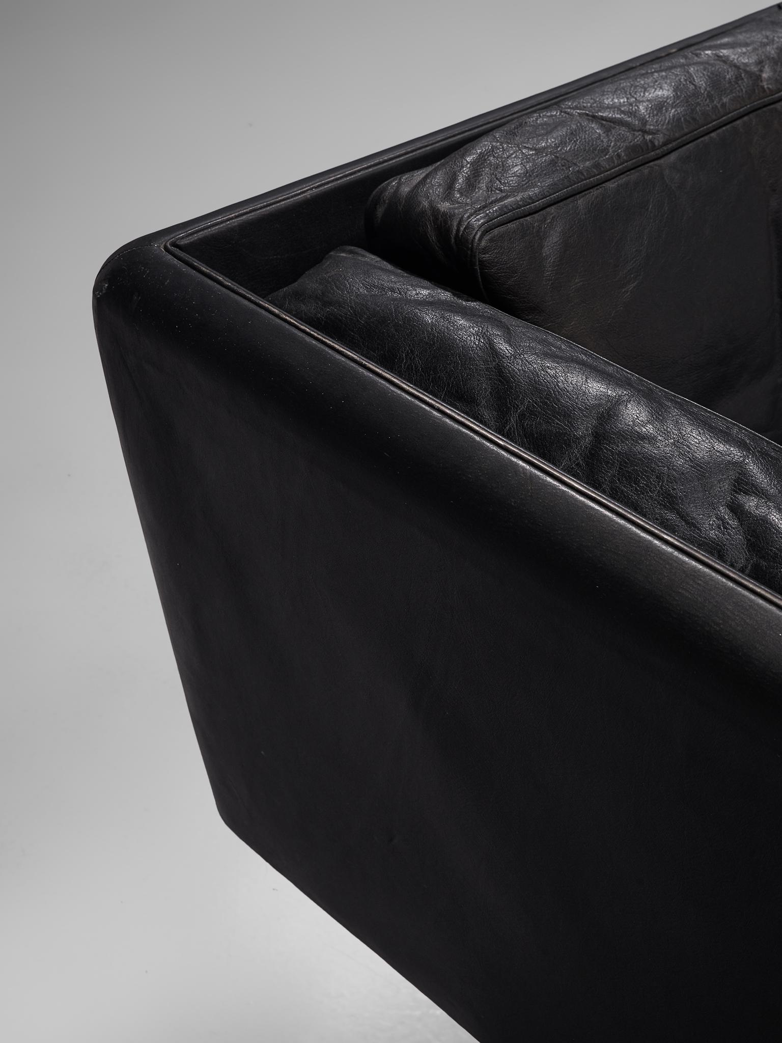 Illum Wikkelsø Restored and Patinated 'V11' Sofa in Black Leather 1