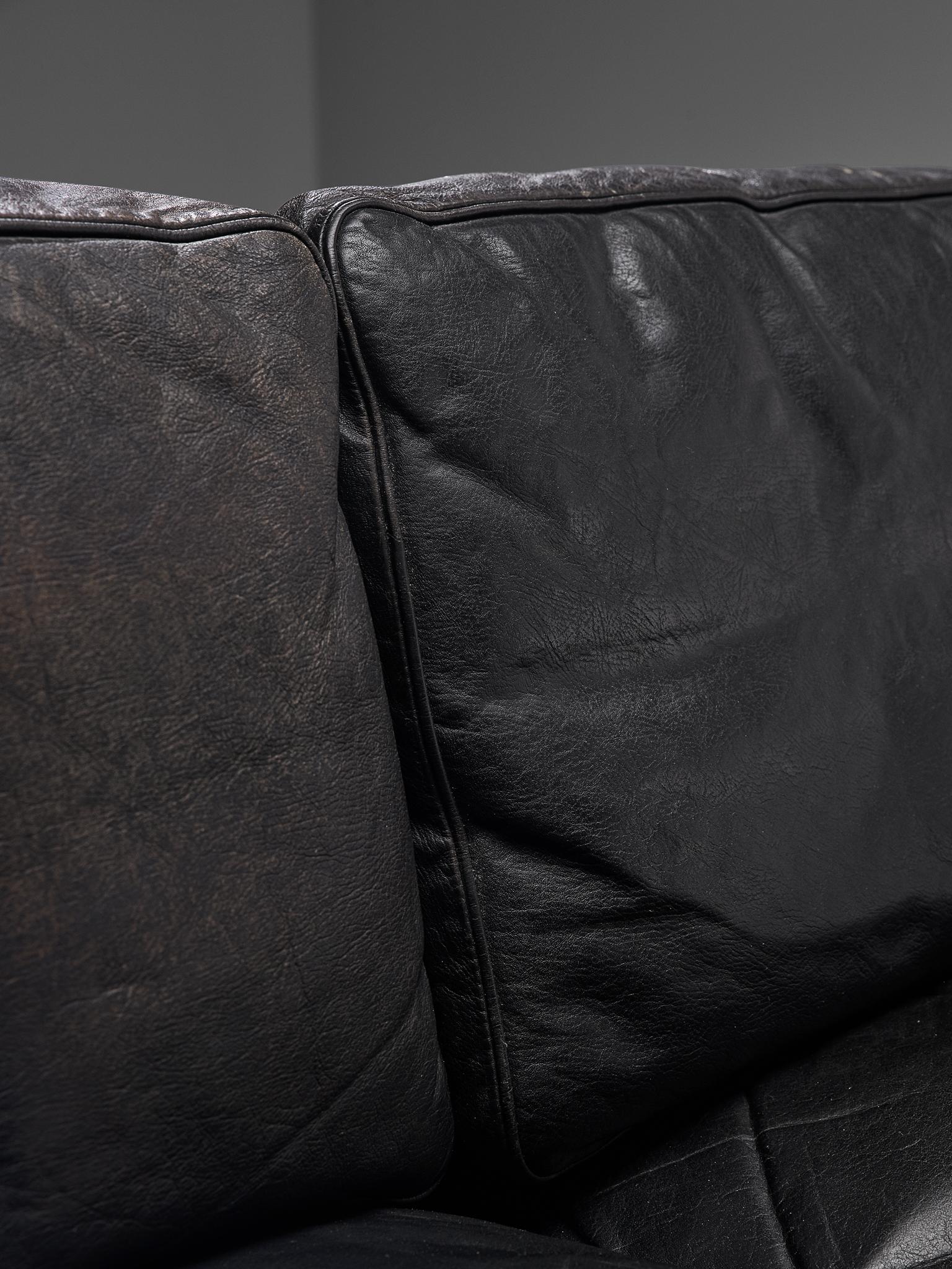 Illum Wikkelsø Restored and Patinated 'V11' Sofa in Black Leather 3