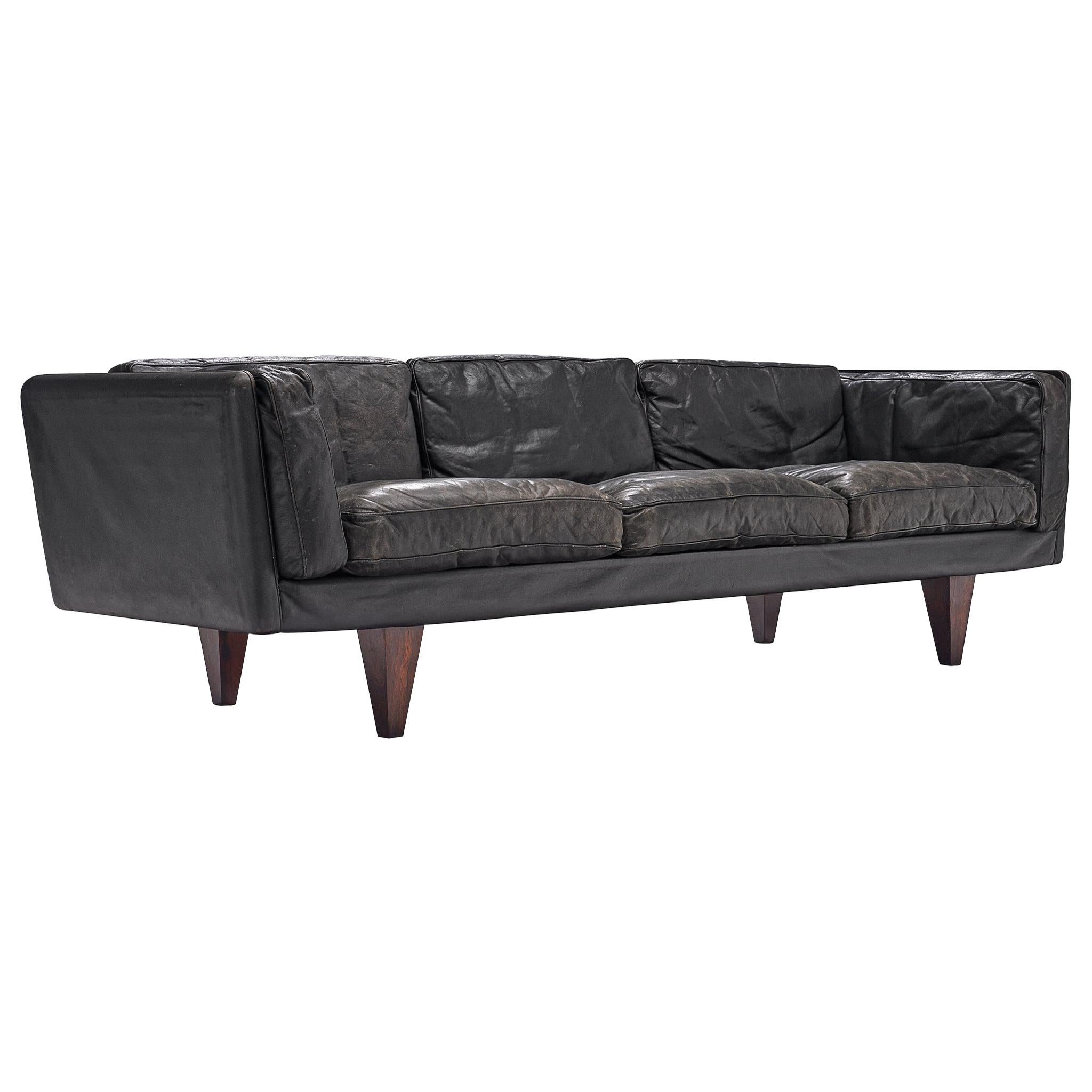 Illum Wikkelsø Restored and Patinated 'V11' Sofa in Black Leather