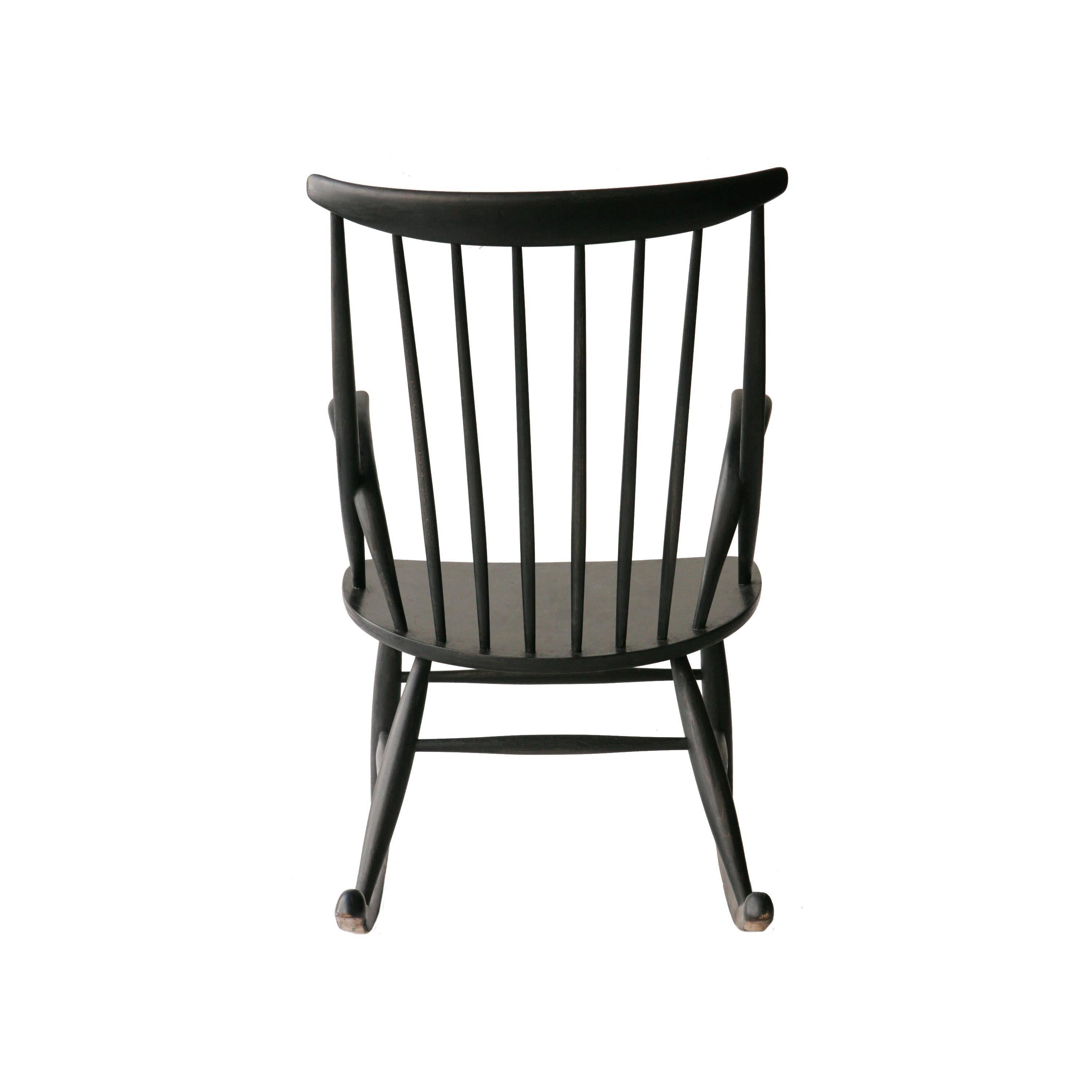 Illum Wikkelsø Scandinavian Black Oak Danish Rocking Chair, Denmark, 1958 In Good Condition In Madrid, ES