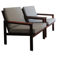 Illum Wikkelsø Scandinavian Midcentury Dark Wood Capella Armchairs 1960s