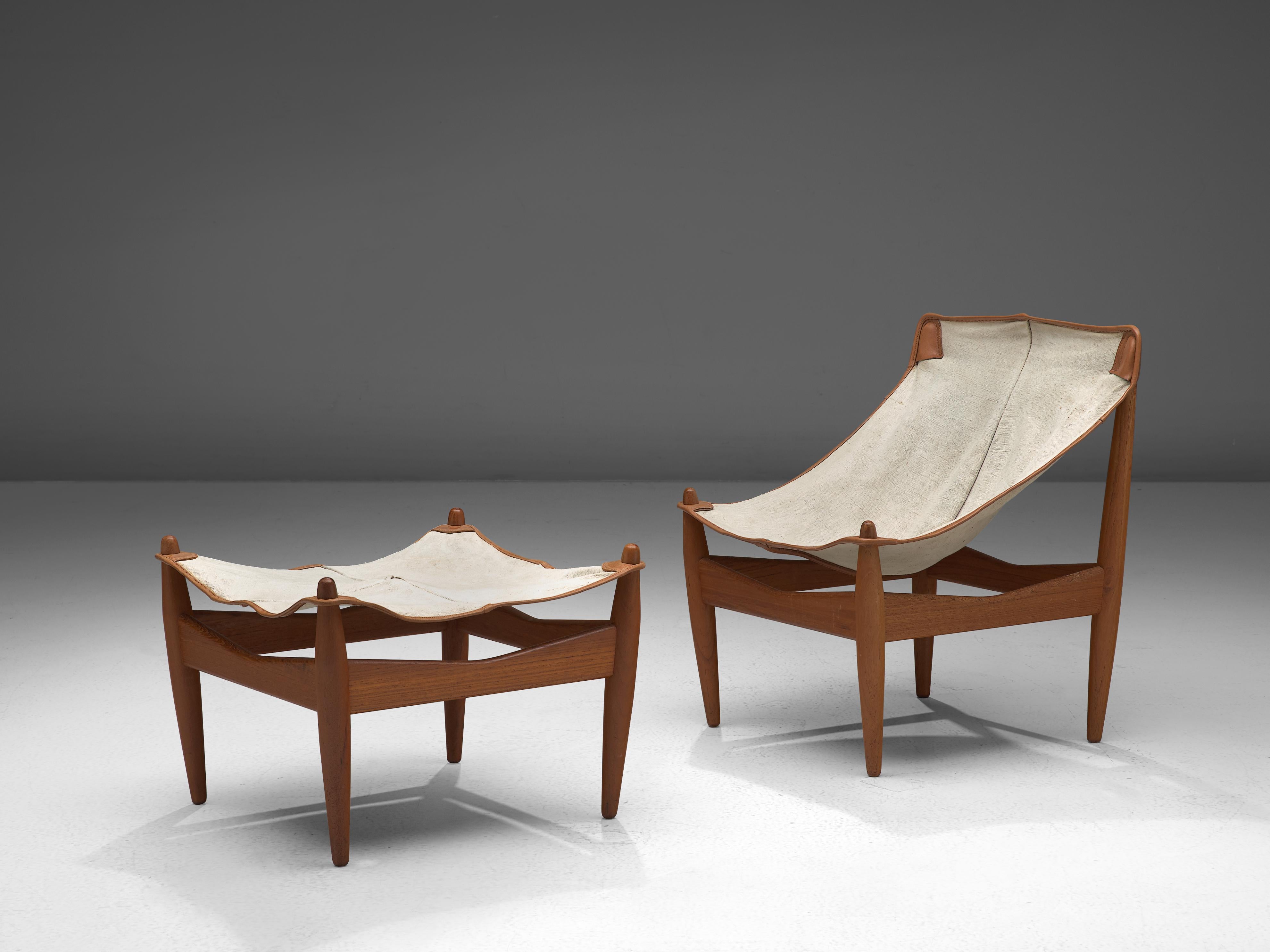 Scandinave moderne Illum Wikkelsø - Ensemble de fauteuils et de poufs avec sièges en toile  en vente