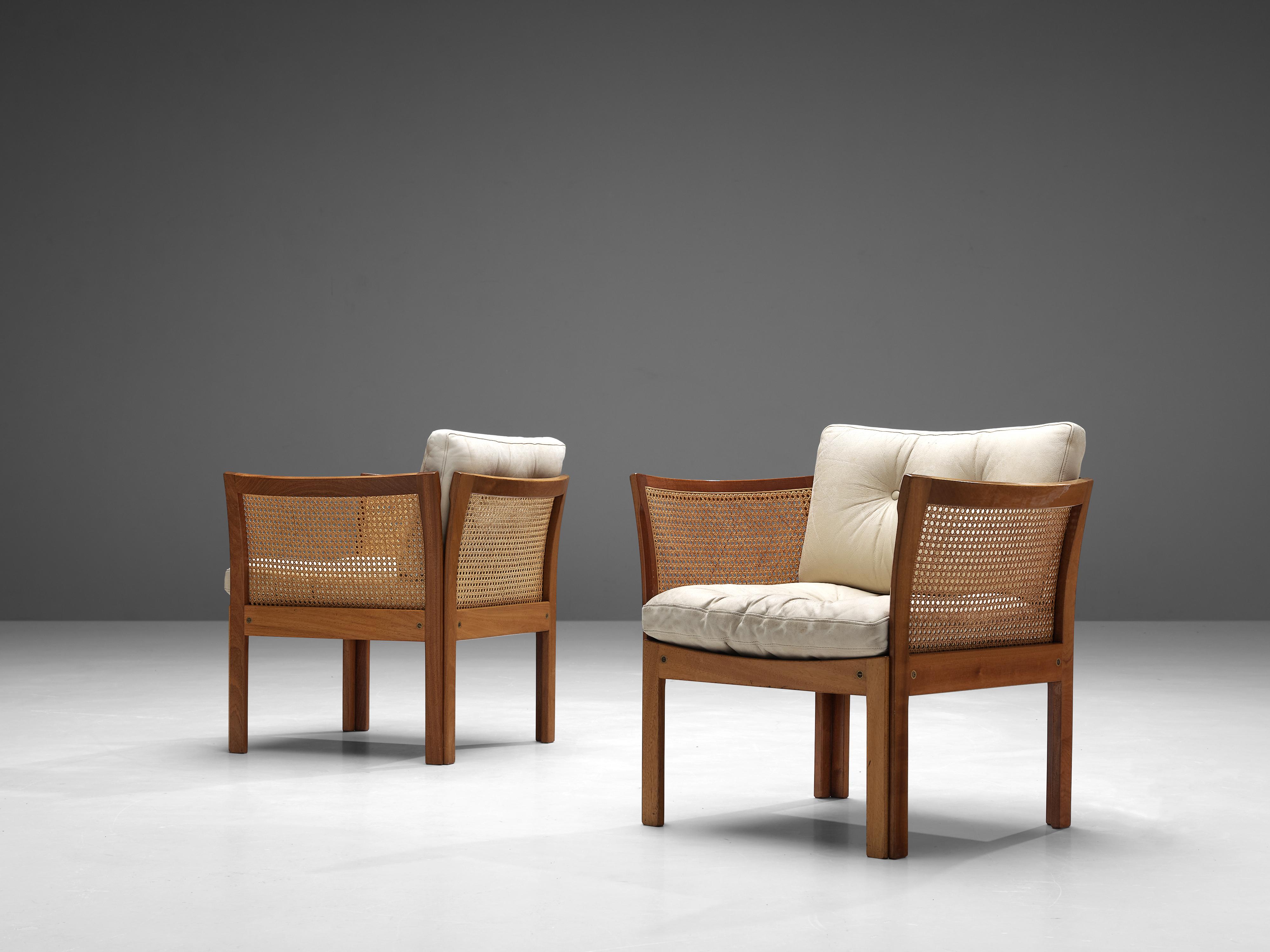 Leather Illum Wikkelsø Set of Four Lounge Chairs in Mahogany and Cane
