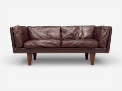 Illum Wikkelsø, Settee, Brown Leather, Rosewood, Denmark, 1960s